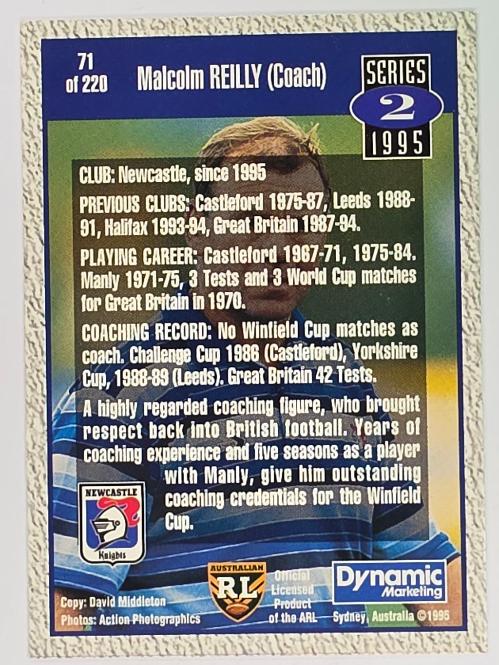 NRL 1995 Dynamic Series 2 | Base Card #071 | Malcolm Reilly | Newcastle Knights