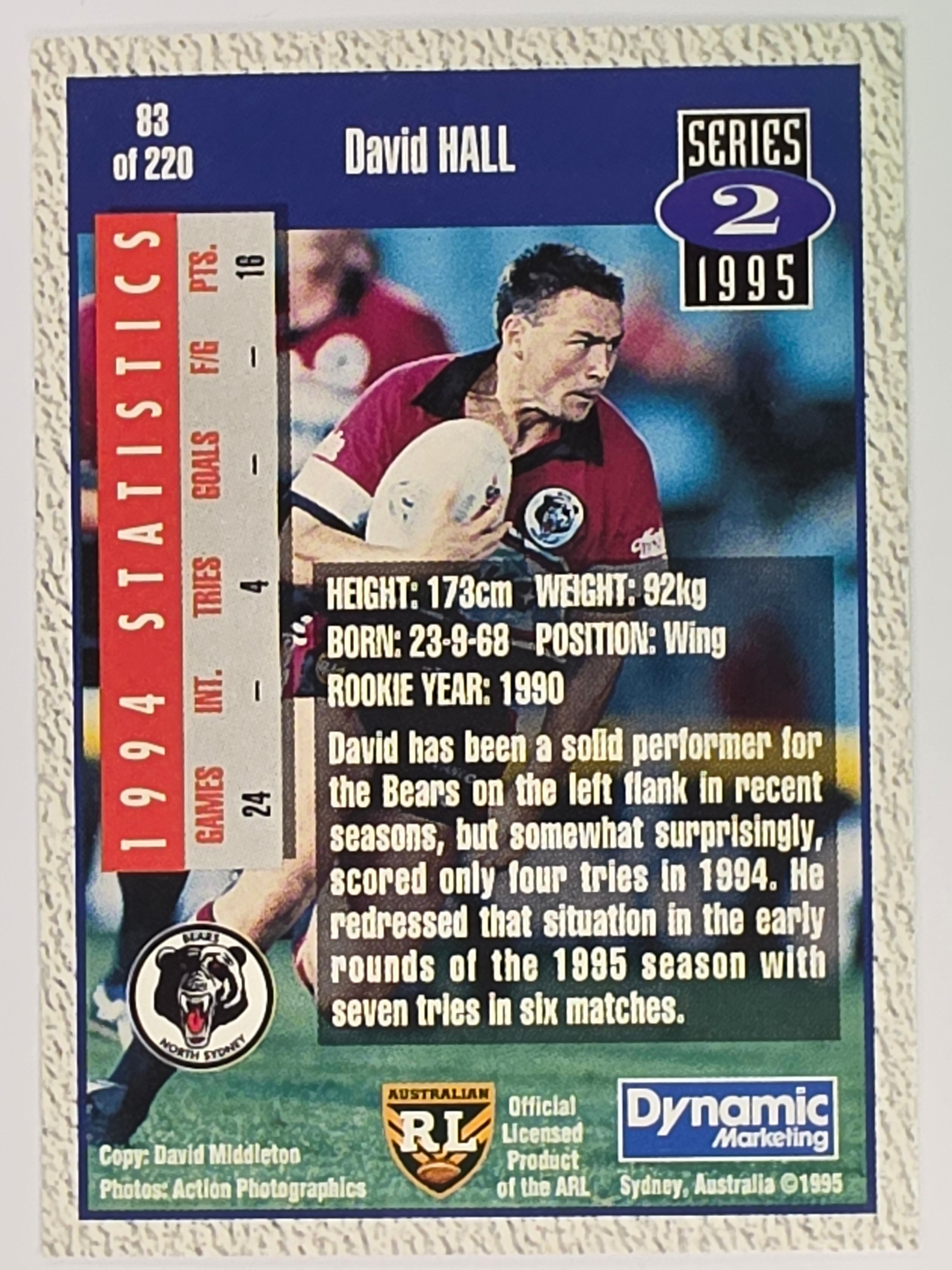 NRL 1995 Dynamic Series 2 | Base Card #083 | David Hall | North Sydney Bears