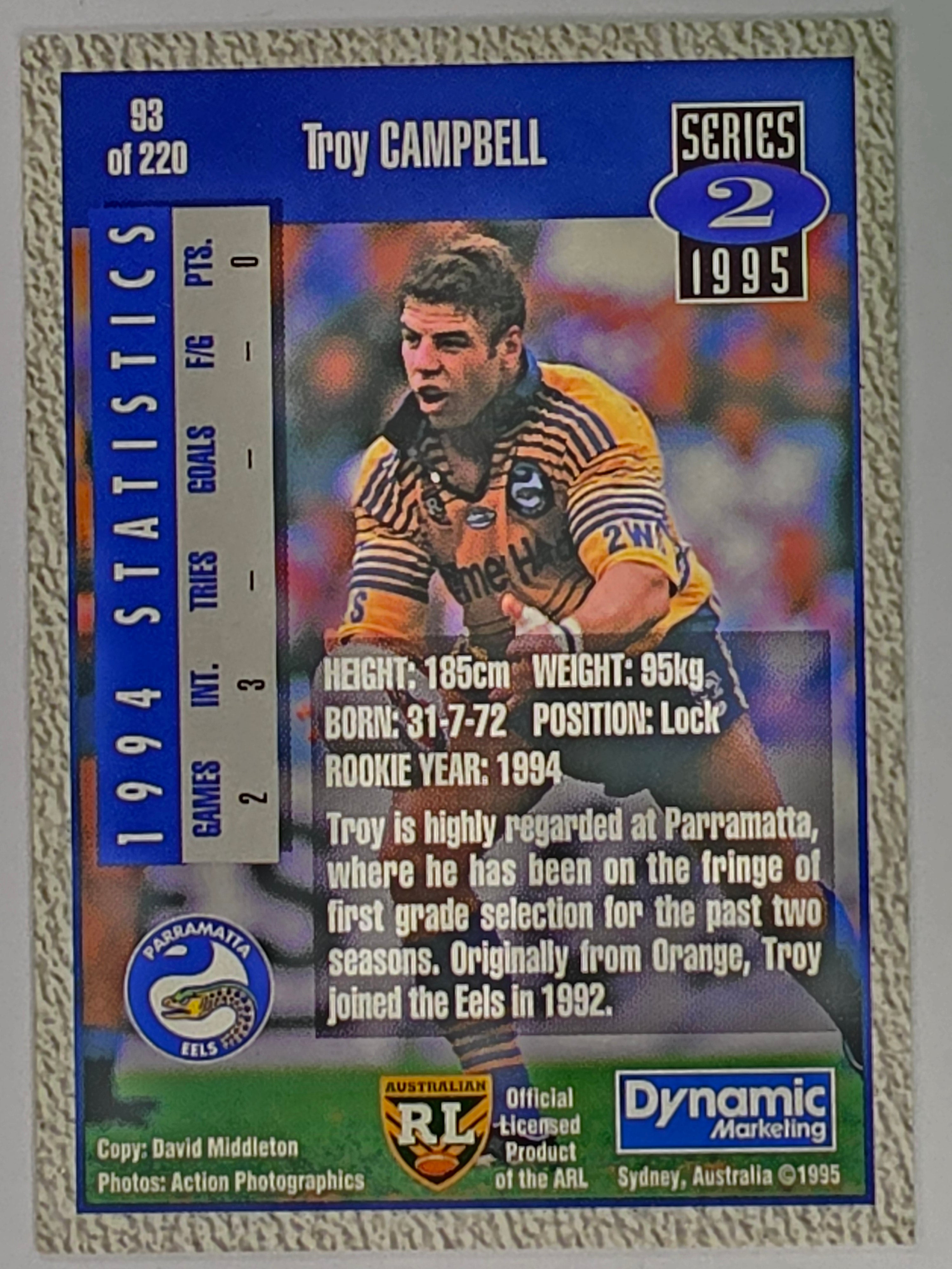 NRL 1995 Dynamic Series 2 | Base Card #093 | Troy Campbell | Parramatta Eels