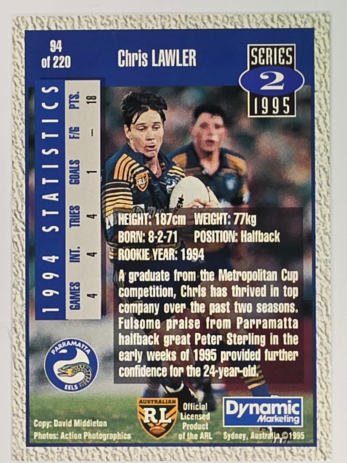 NRL 1995 Dynamic Series 2 | Base Card #094 | Chris Lawler | Parramatta Eels