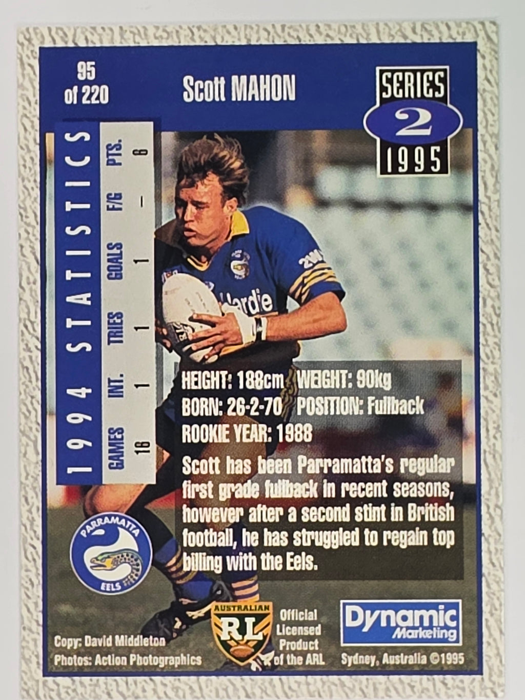 NRL 1995 Dynamic Series 2 | Base Card #095 | Scott Mahon | Parramatta Eels