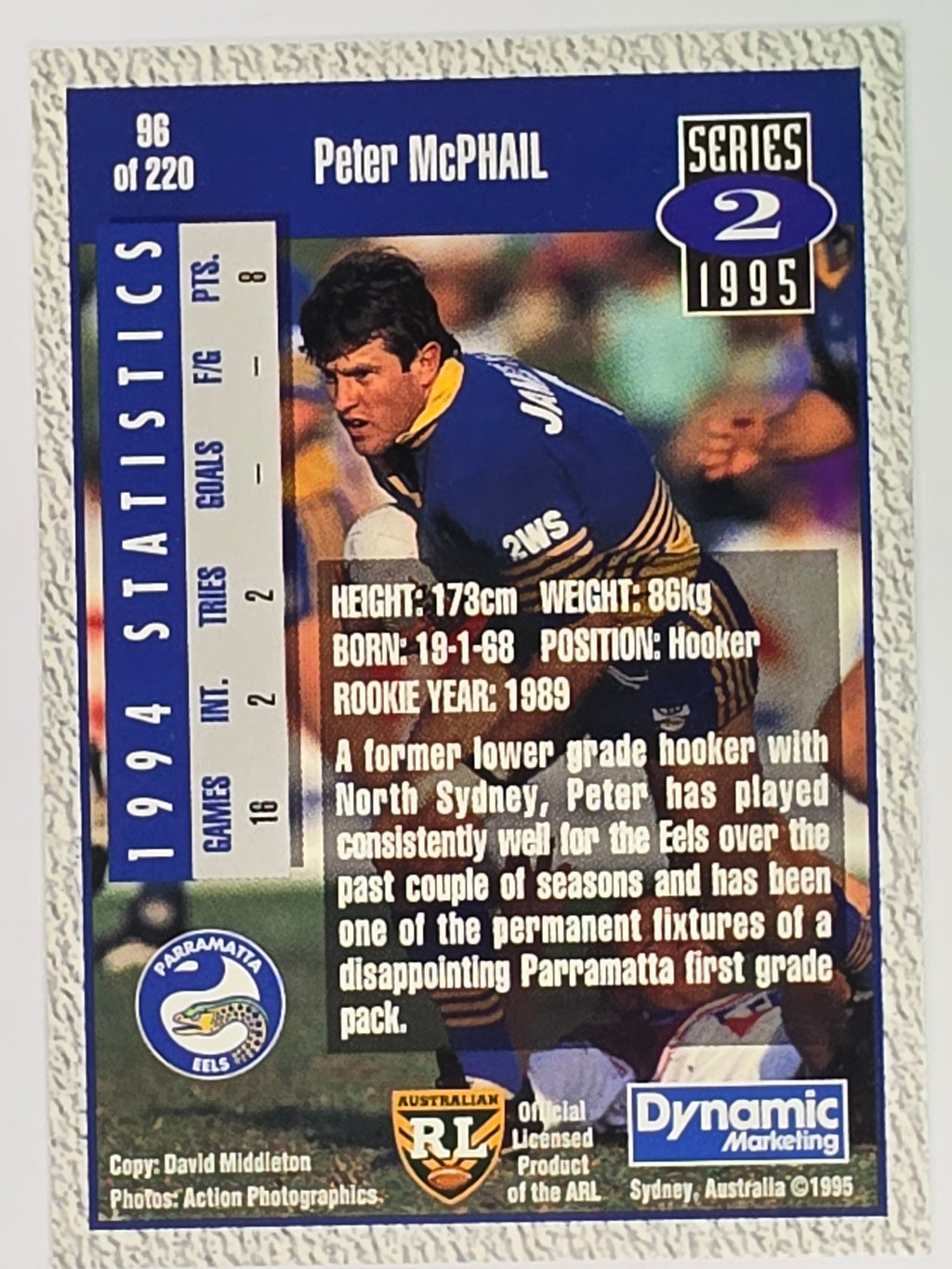 NRL 1995 Dynamic Series 2 | Base Card #096 | Peter McPhail | Parramatta Eels