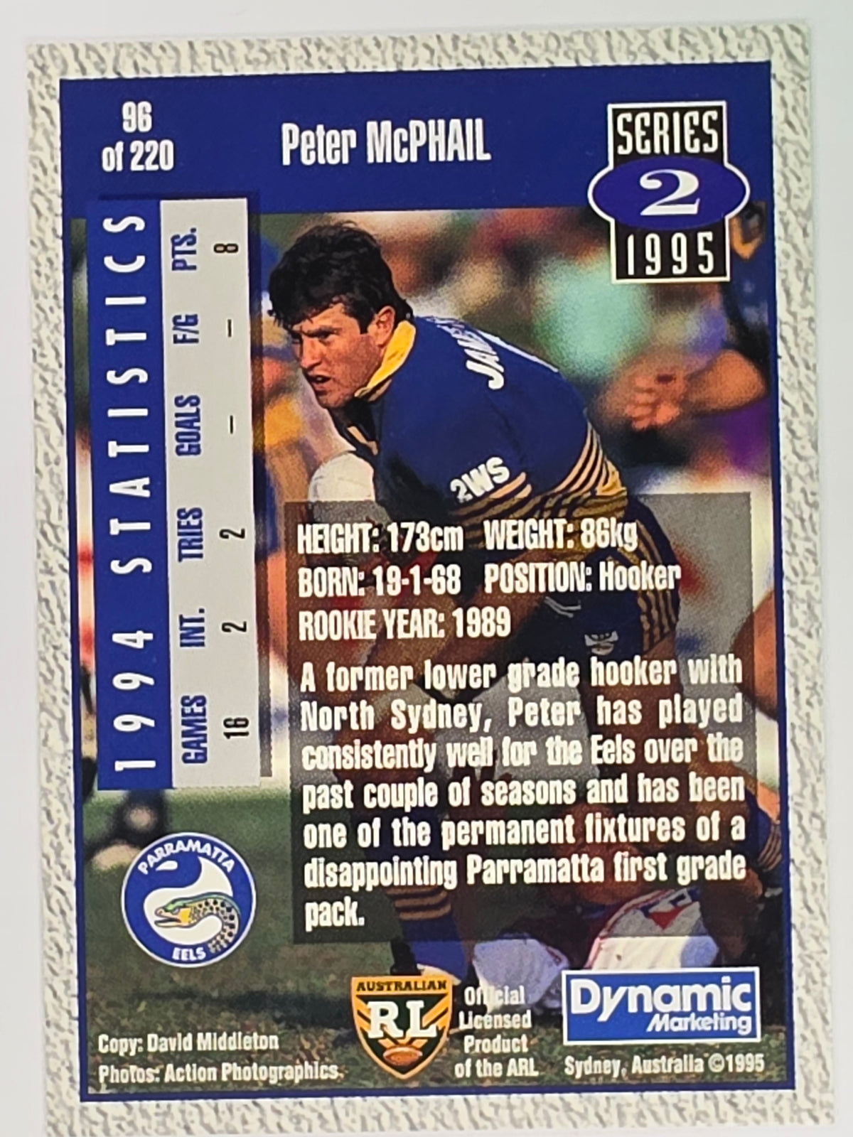 NRL 1995 Dynamic Series 2 | Base Card #096 | Peter McPhail | Parramatta Eels