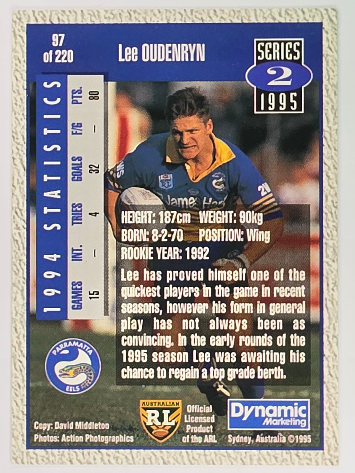NRL 1995 Dynamic Series 2 | Base Card #097 | Lee Oudenryn | Parramatta Eels