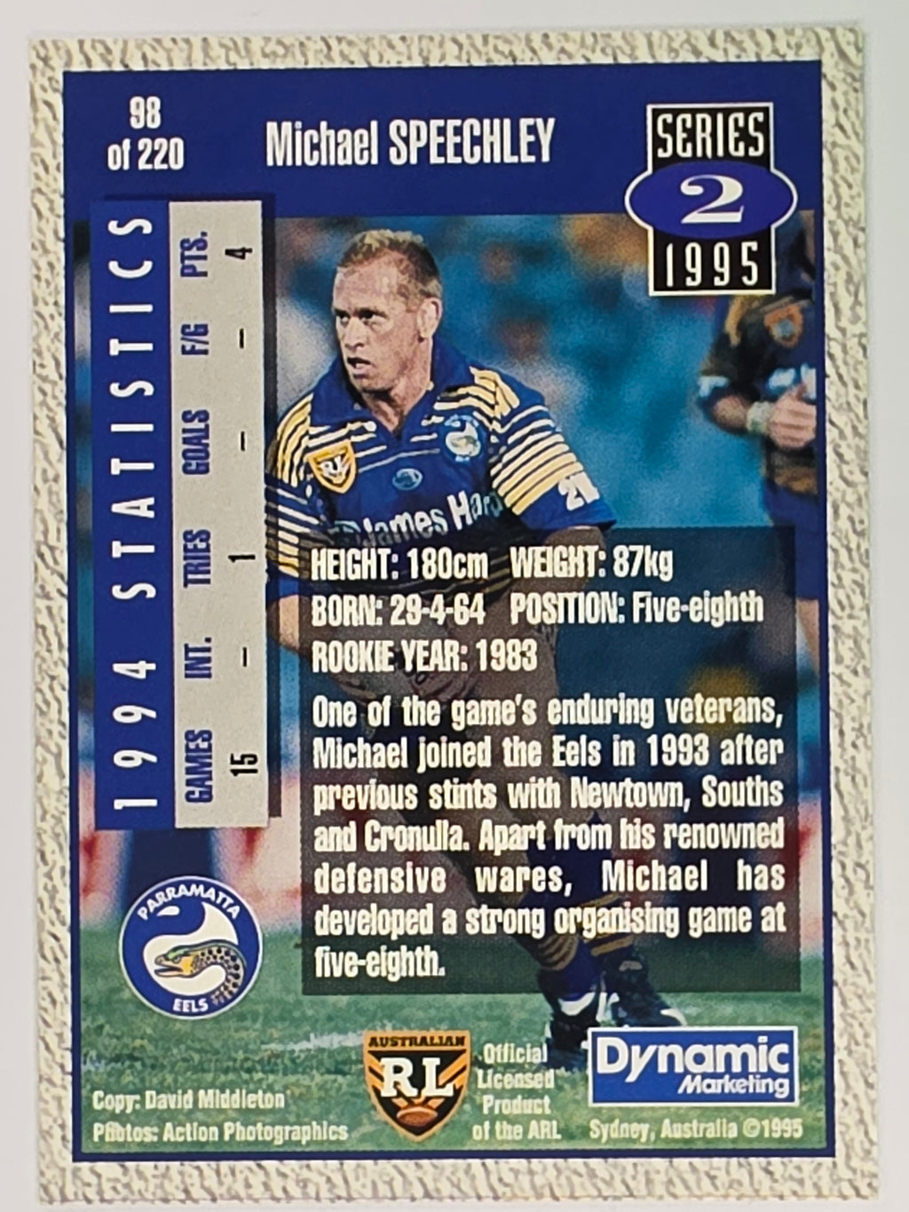 NRL 1995 Dynamic Series 2 | Base Card #098 | Michael Speechley | Parramatta Eels