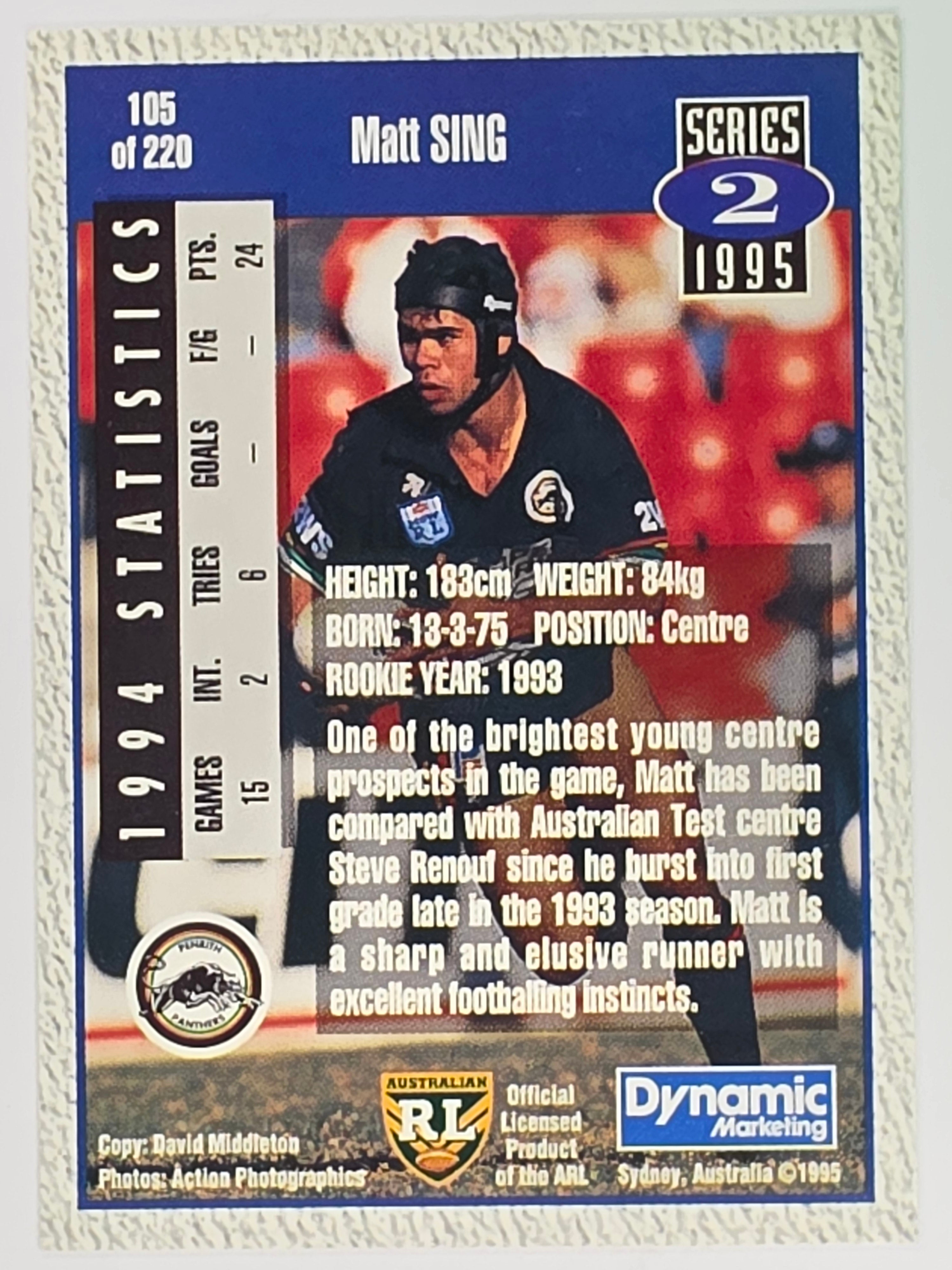 NRL 1995 Dynamic Series 2 | Base Card #105 | Matt Sing | Penrith Panthers
