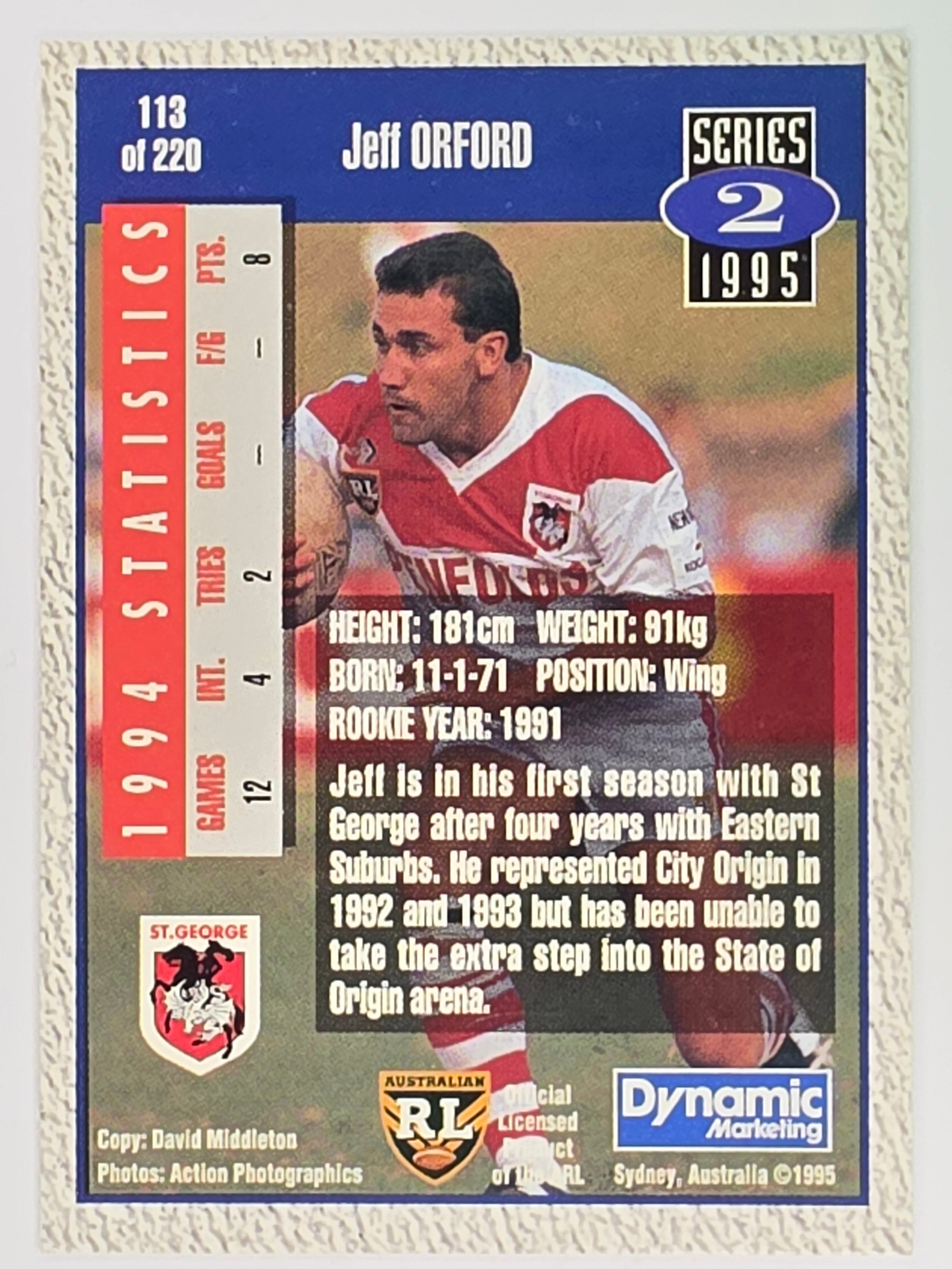 NRL 1995 Dynamic Series 2 | Base Card #113 | Jeff Orford | St George Dragons