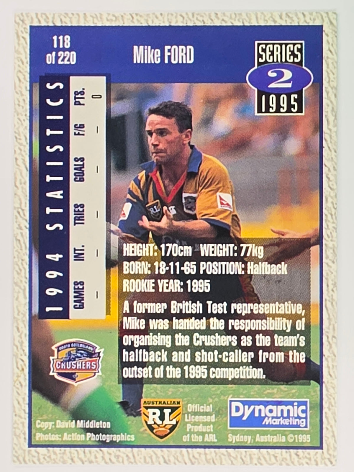 NRL 1995 Dynamic Series 2 | Base Card #118 | Mike Ford South Queensland Crushers