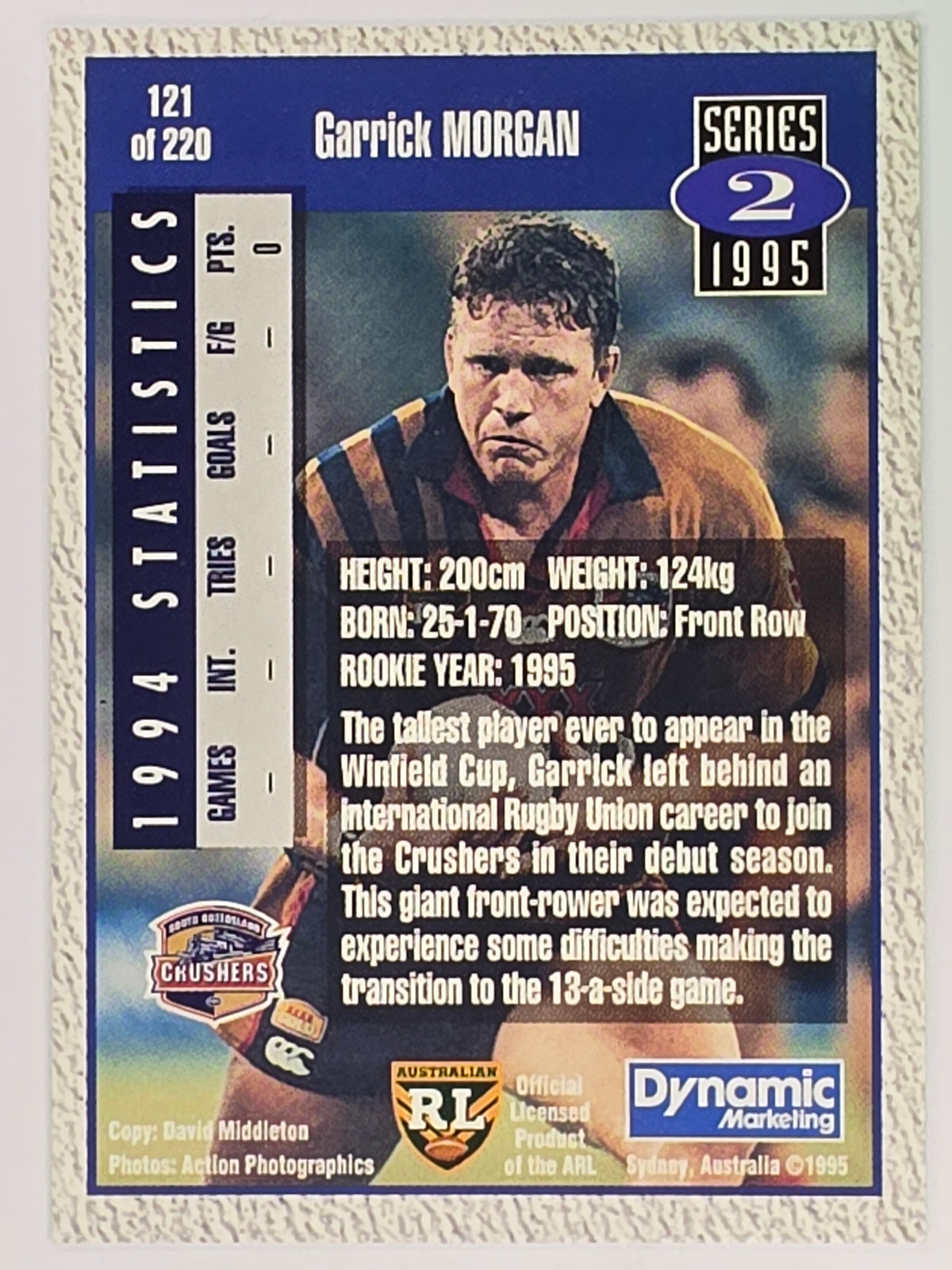 NRL 1995 Dynamic Series 2 | Base Card #121 | Garrick Morgan | South Queensland Crushers