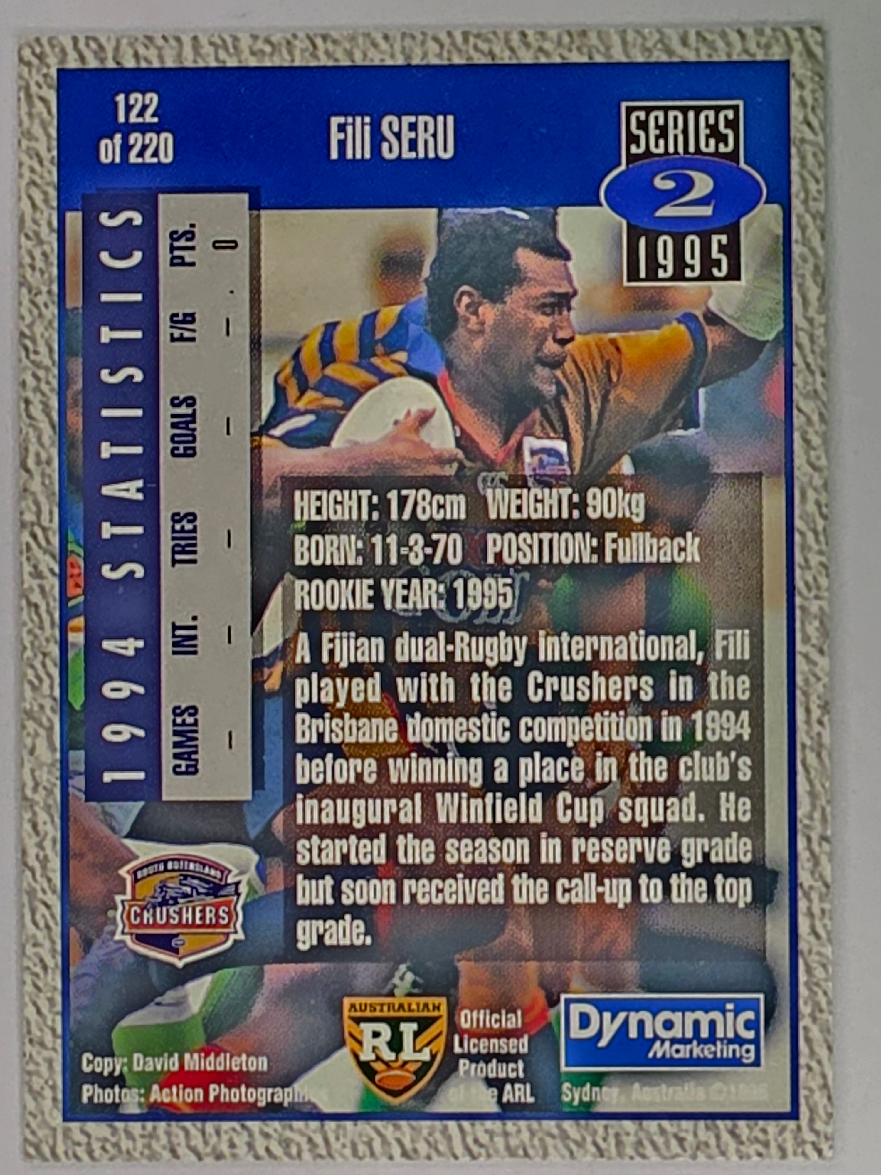 NRL 1995 Dynamic Series 2 | Base Card #122 | Fili Seru | South Queensland Crushers