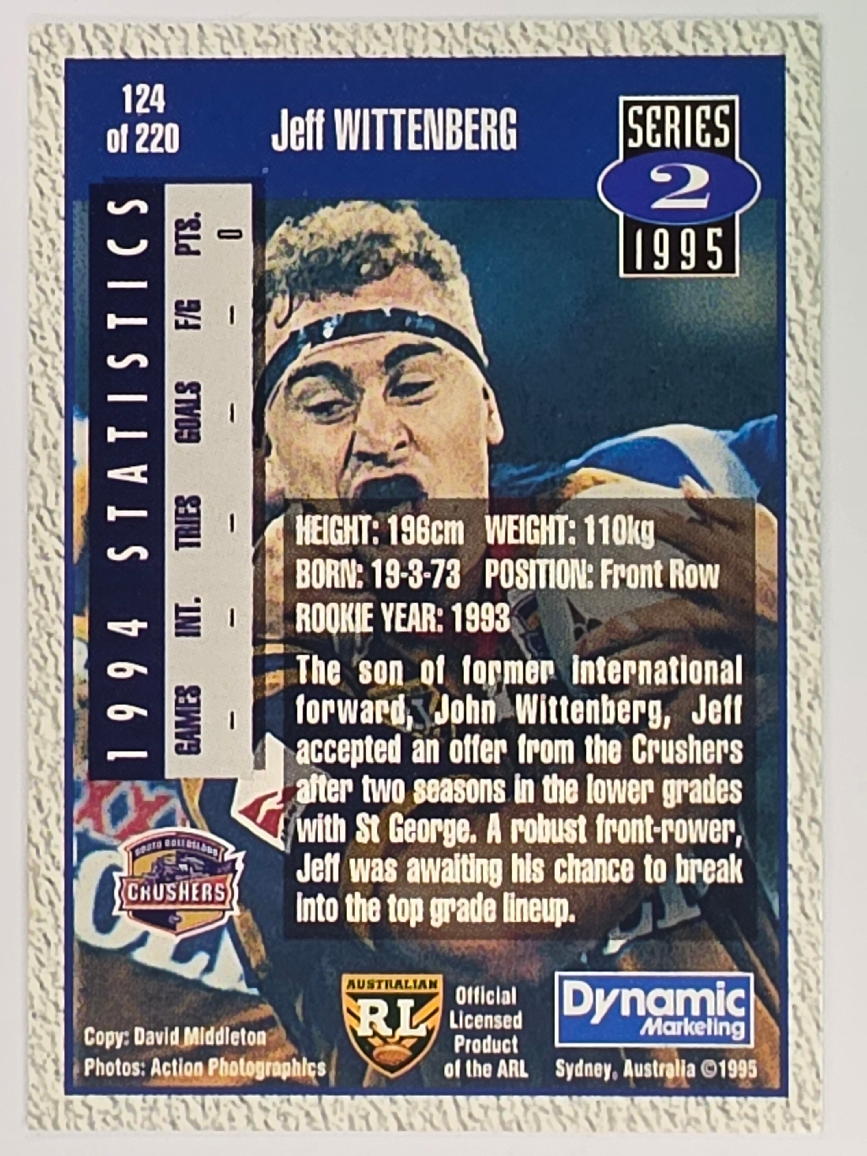 NRL 1995 Dynamic Series 2 | Base Card #124 | Jeff Wittenberg | South Queensland Crushers