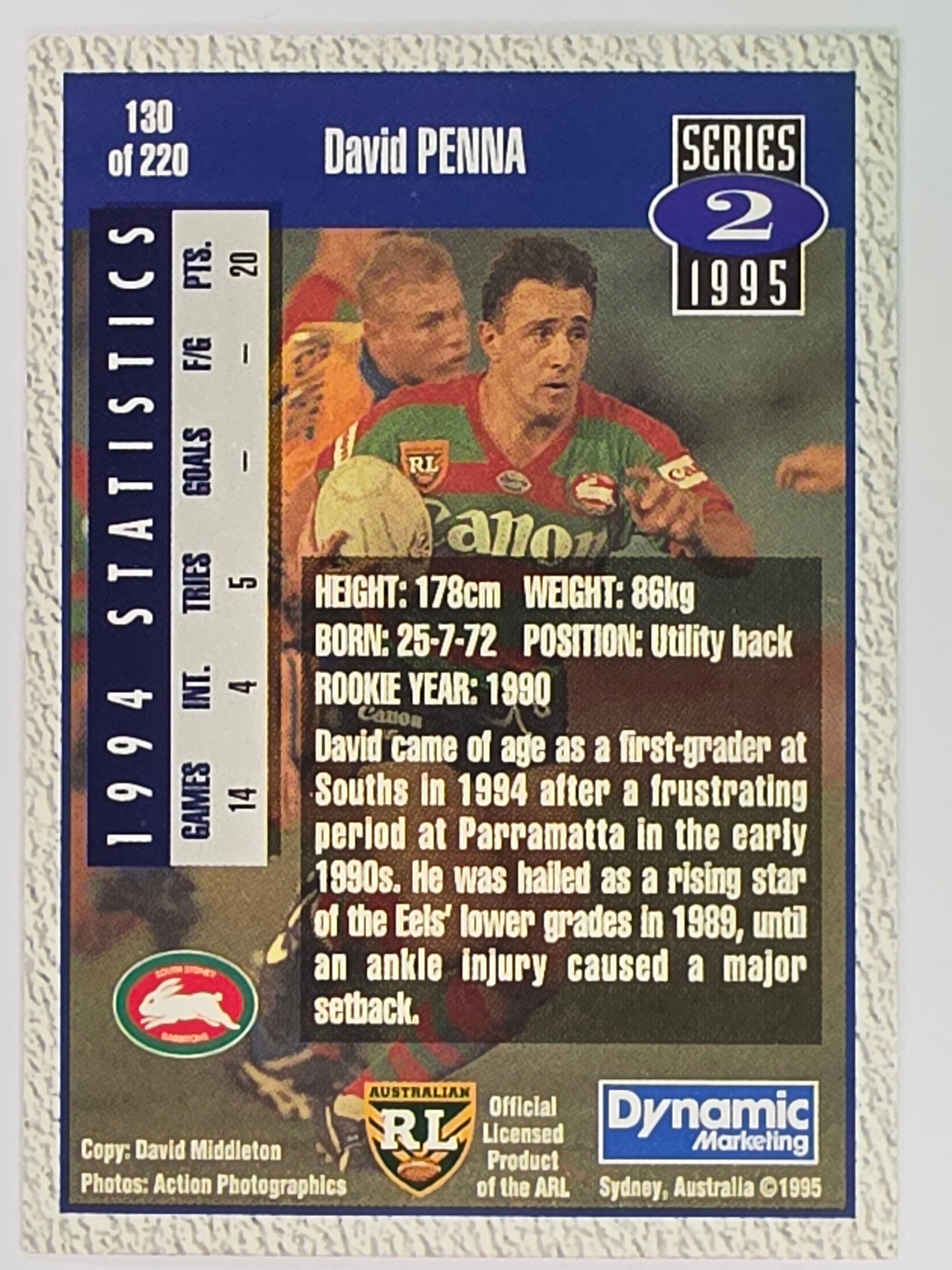 NRL 1995 Dynamic Series 2 | Base Card #130 | David Penna | South Sydney Rabbitohs