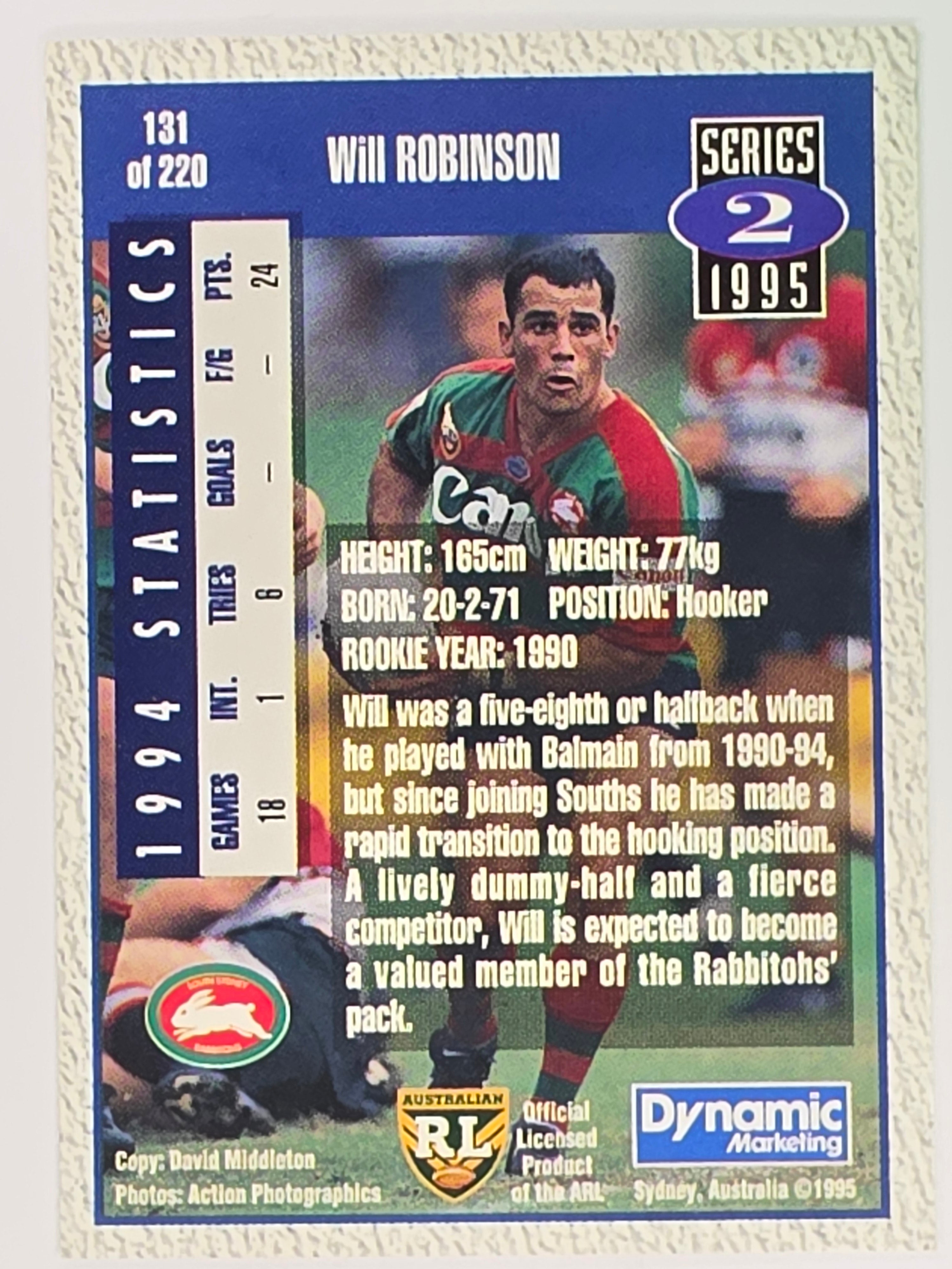 NRL 1995 Dynamic Series 2 | Base Card #131 | Will Robinson | South Sydney Rabbitohs