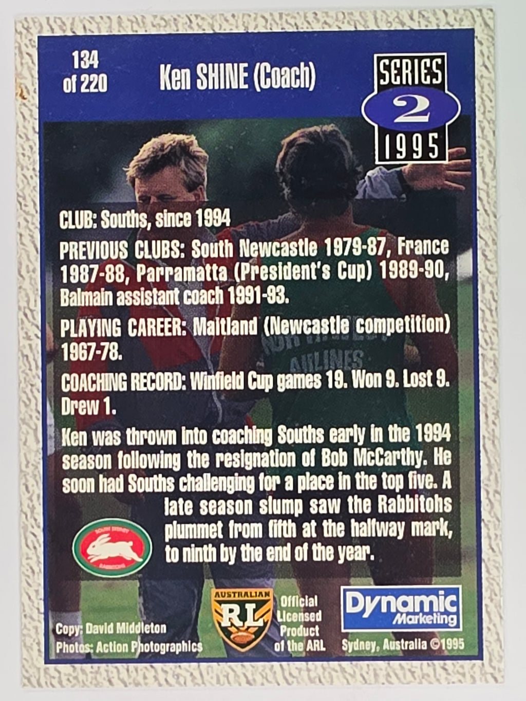 NRL 1995 Dynamic Series 2 | Base Card #134 | Ken Shine | South Sydney Rabbitohs