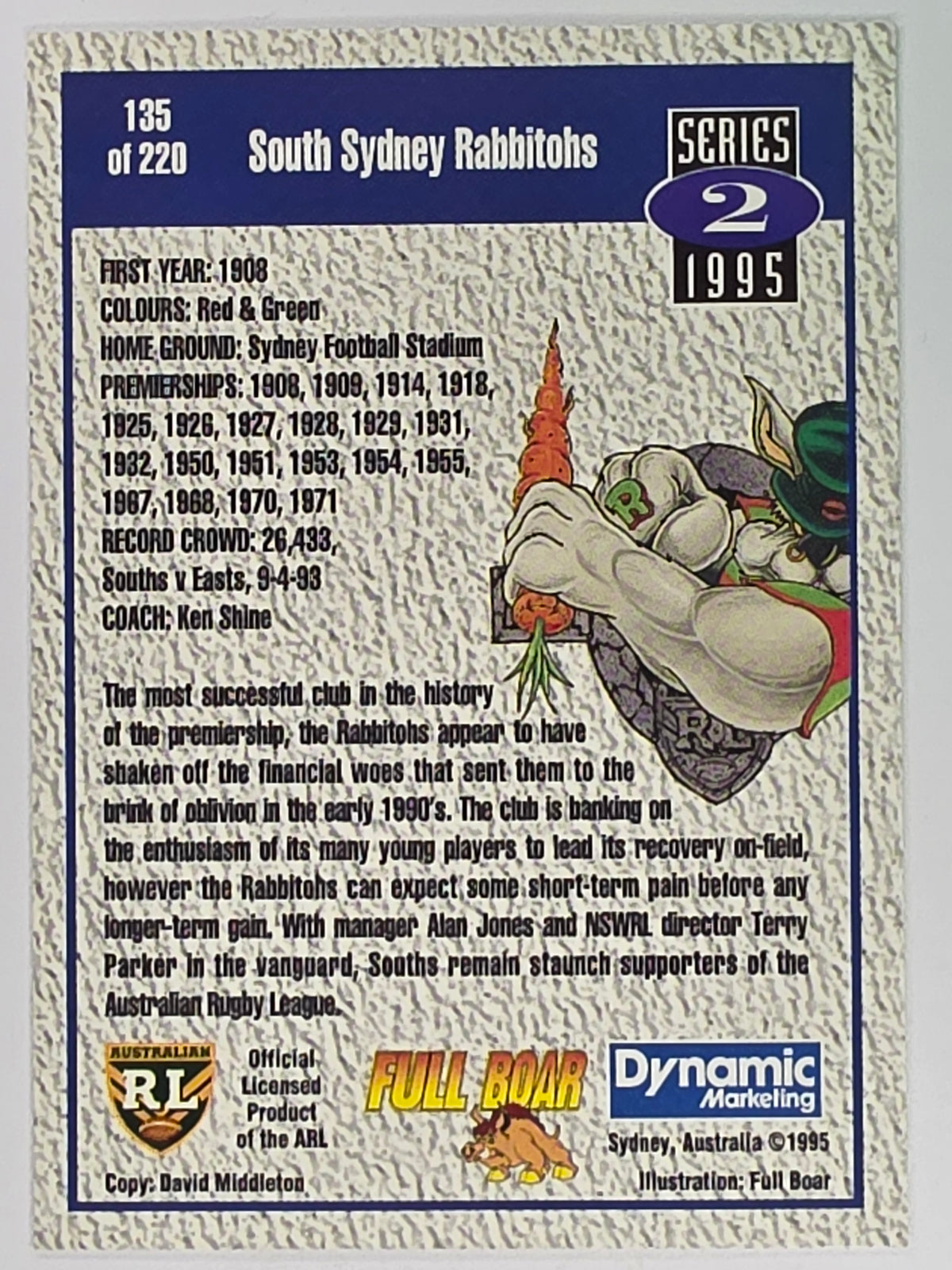 NRL 1995 Dynamic Series 2 | Base Card #135 | South Sydney Rabbitohs Logo