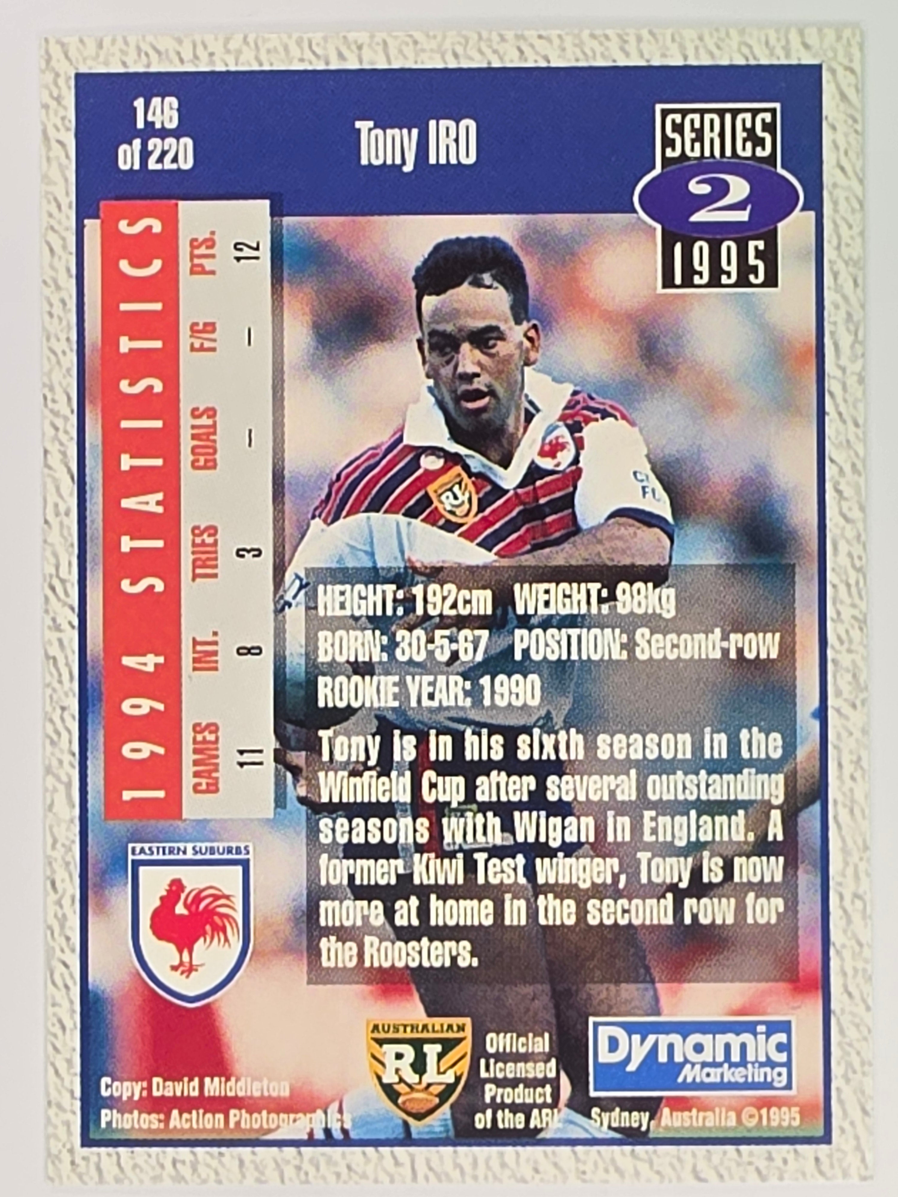 NRL 1995 Dynamic Series 2 | Base Card #146 | Tony Iro | Sydney City Roosters