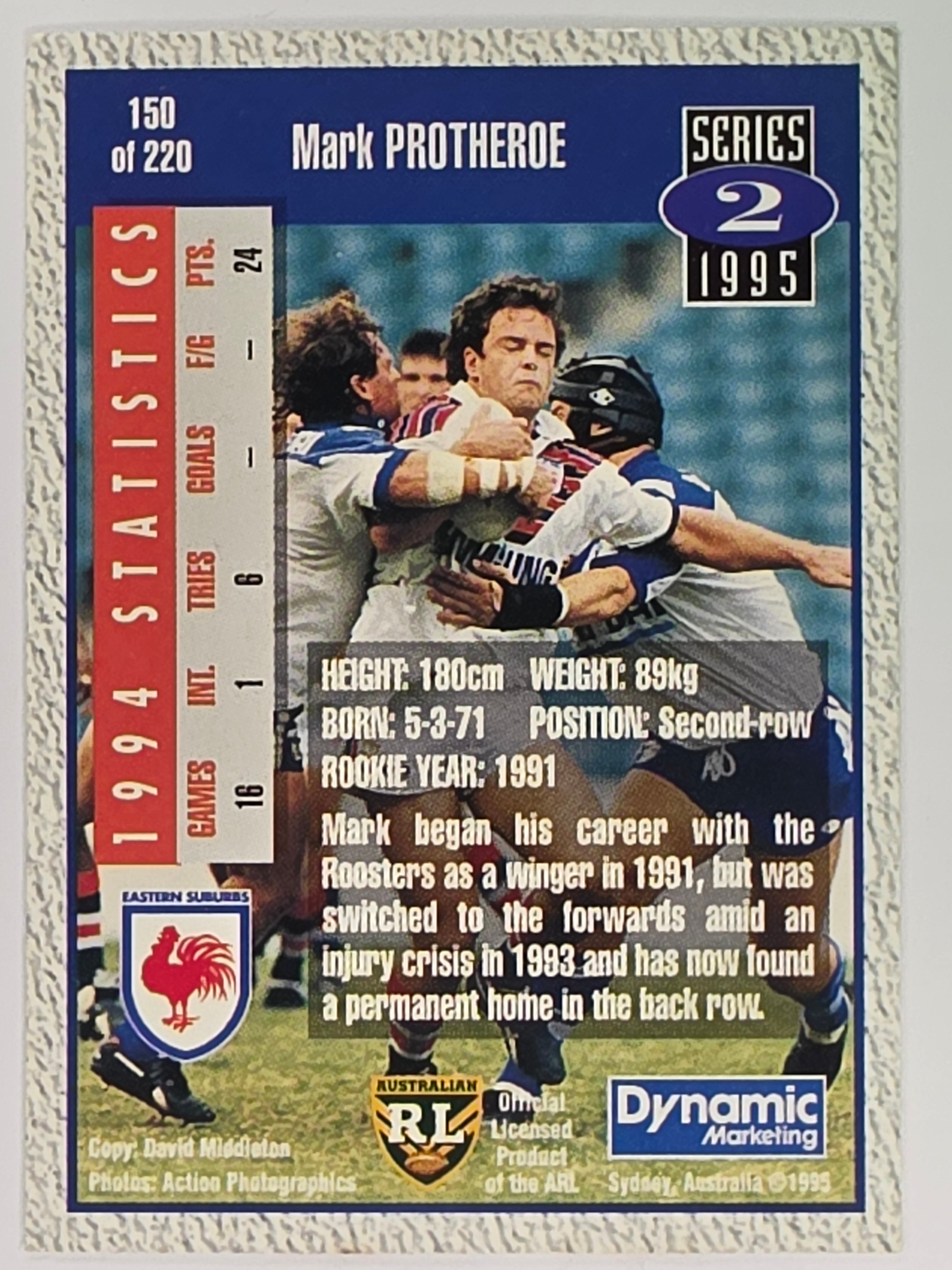 NRL 1995 Dynamic Series 2 | Base Card #150 | Mark Protheroe | Sydney City Roosters