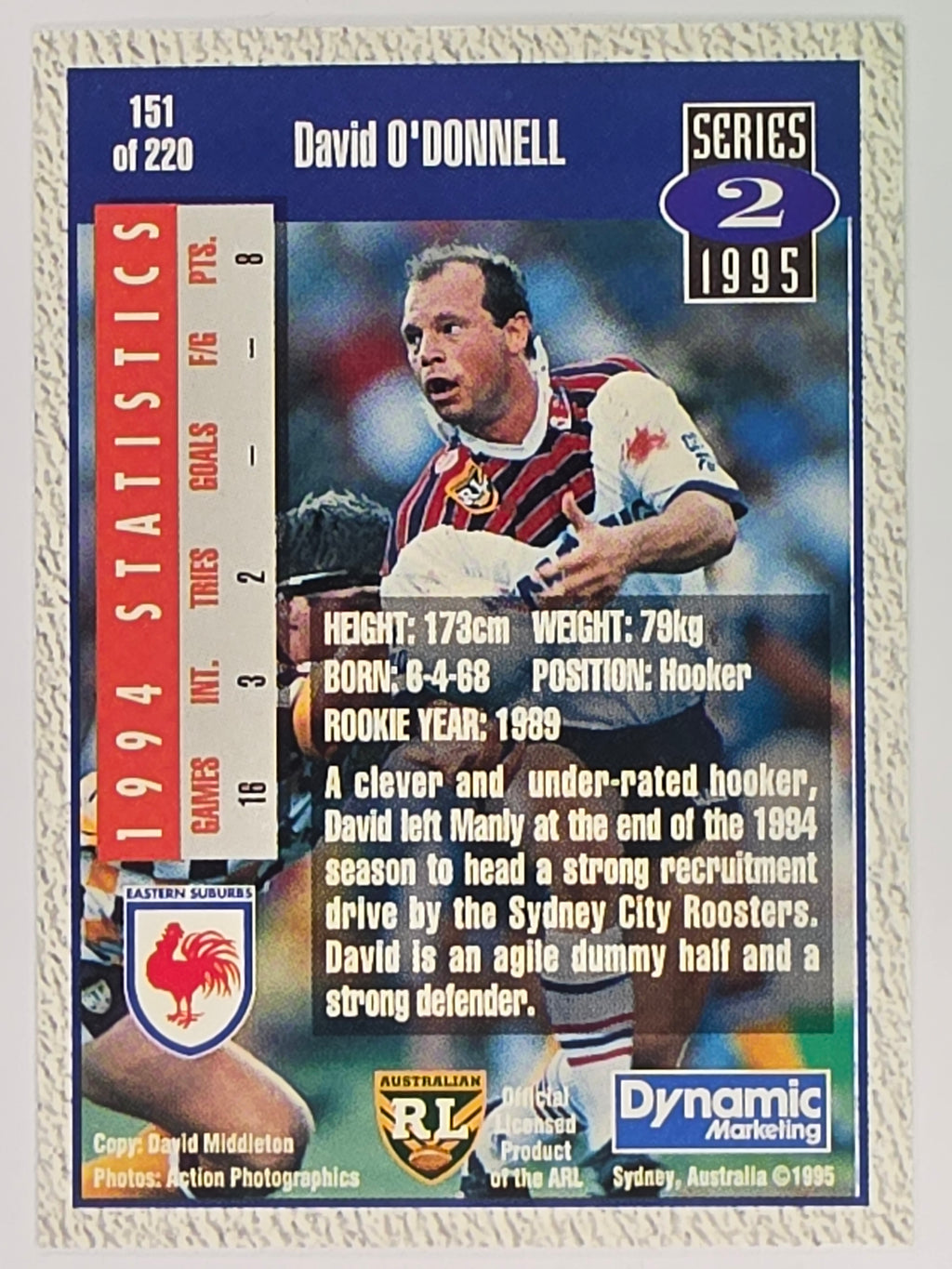 NRL 1995 Dynamic Series 2 | Base Card #151 | David O'Donnell | Sydney City Roosters