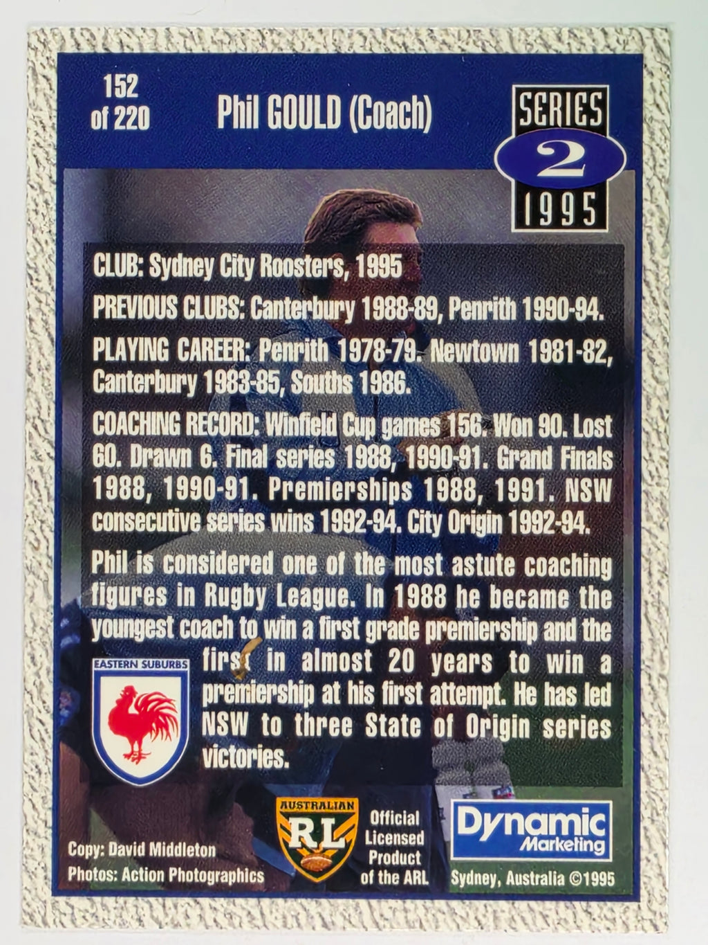 NRL 1995 Dynamic Series 2 | Base Card #152 | Phil Gould | Sydney City Roosters
