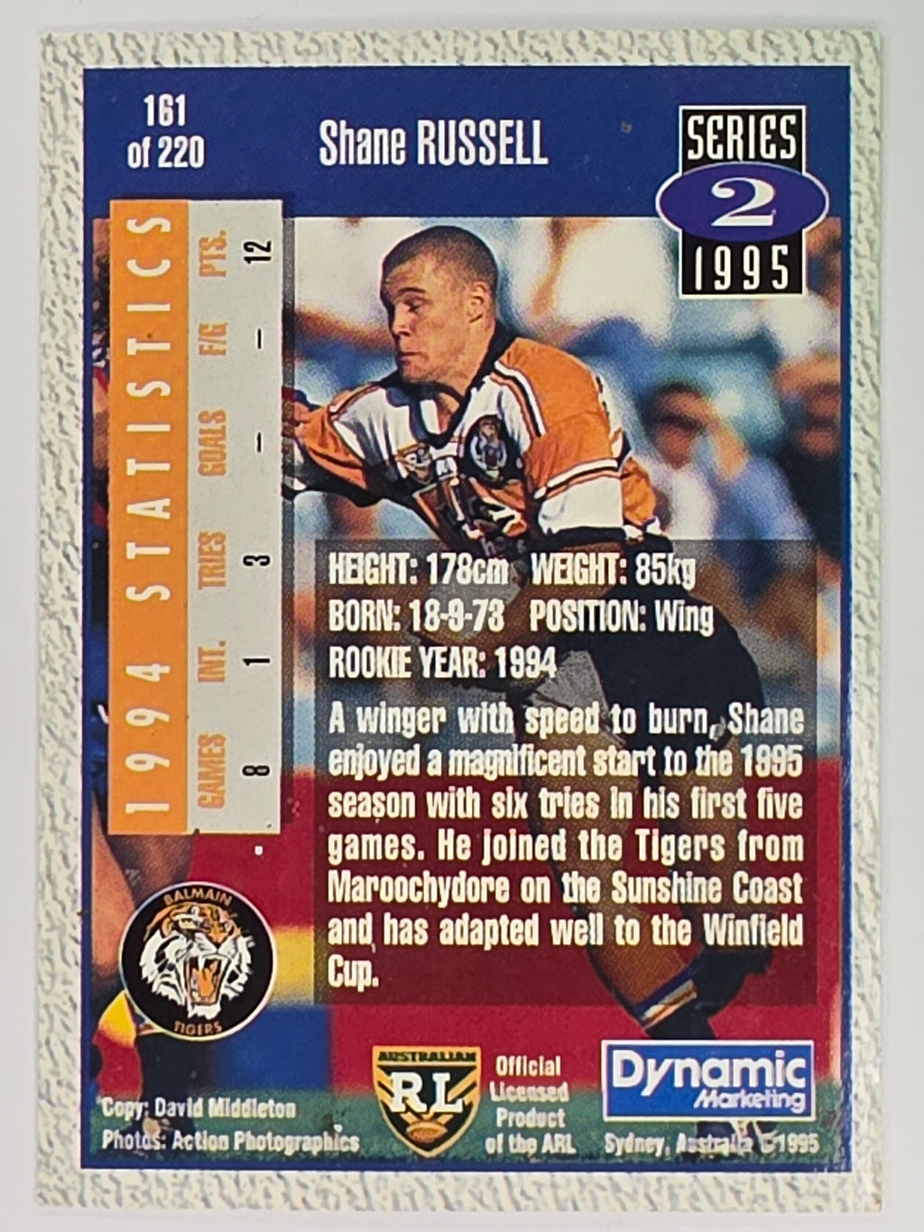 NRL 1995 Dynamic Series 2 | Base Card #161 | Shane Russell | Balmain Tigers