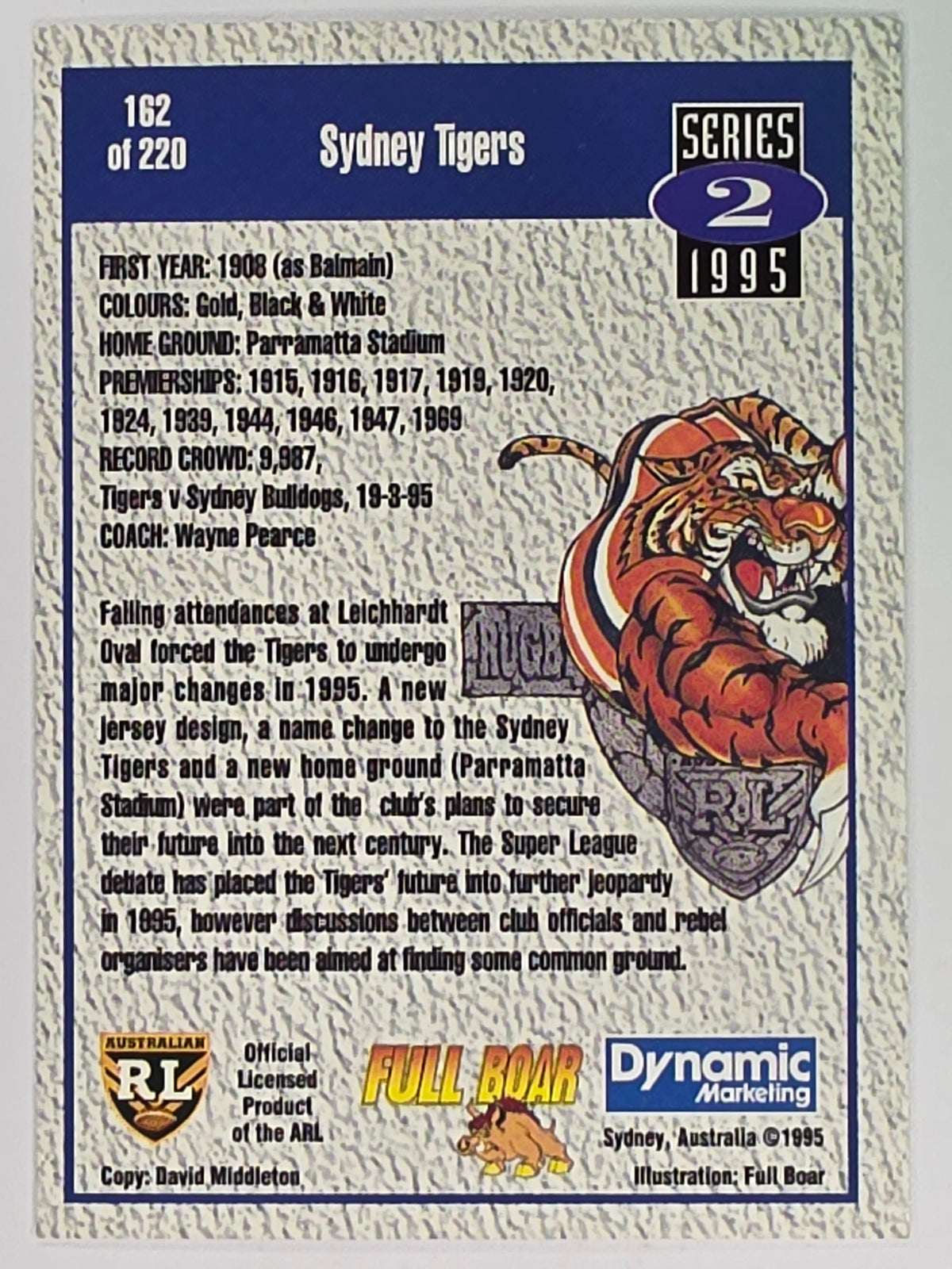 NRL 1995 Dynamic Series 2 | Base Card #162 | Balmain Tigers Logo