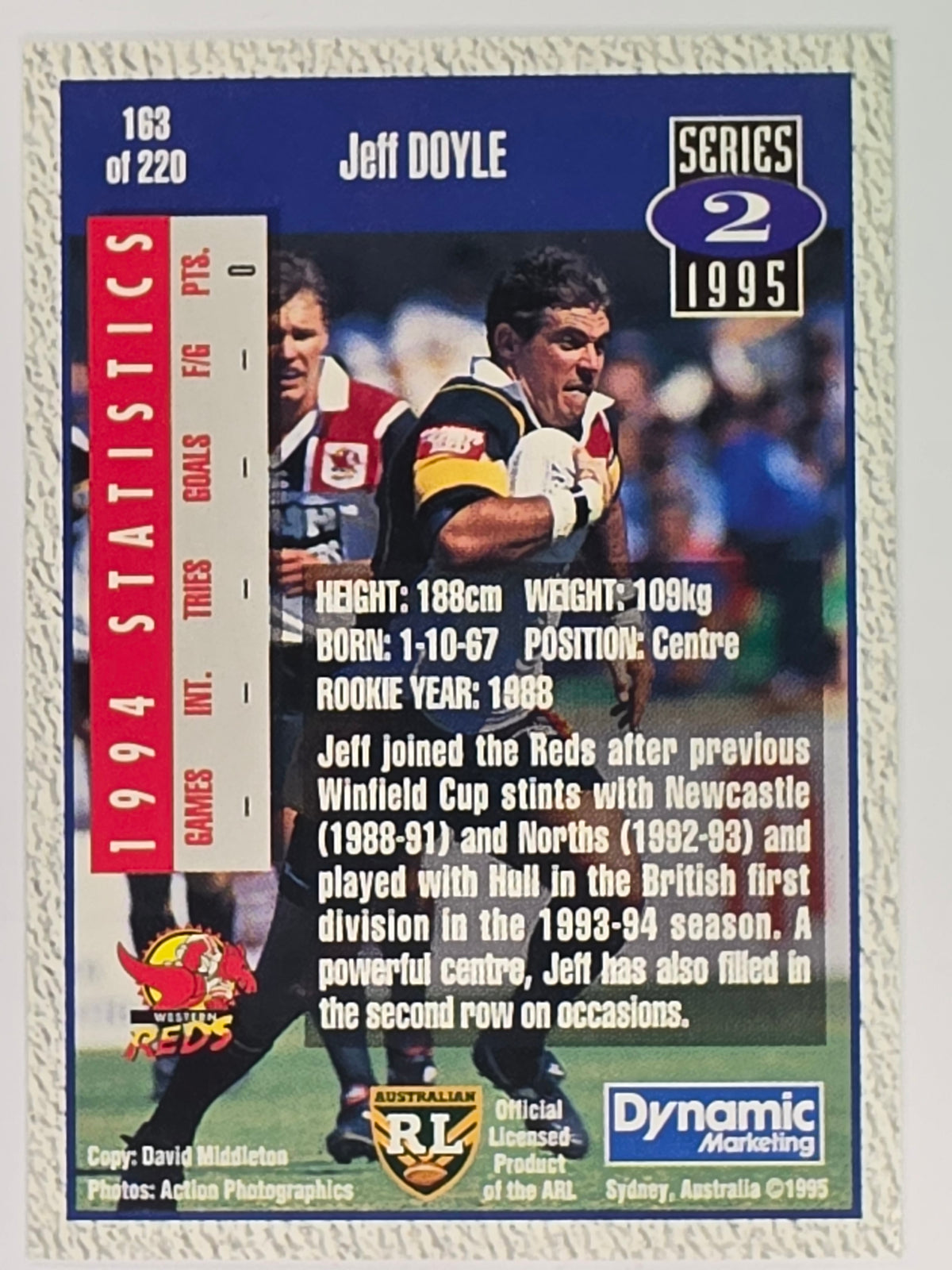 NRL 1995 Dynamic Series 2 | Base Card #163 | Jeff Doyle | Western Reds