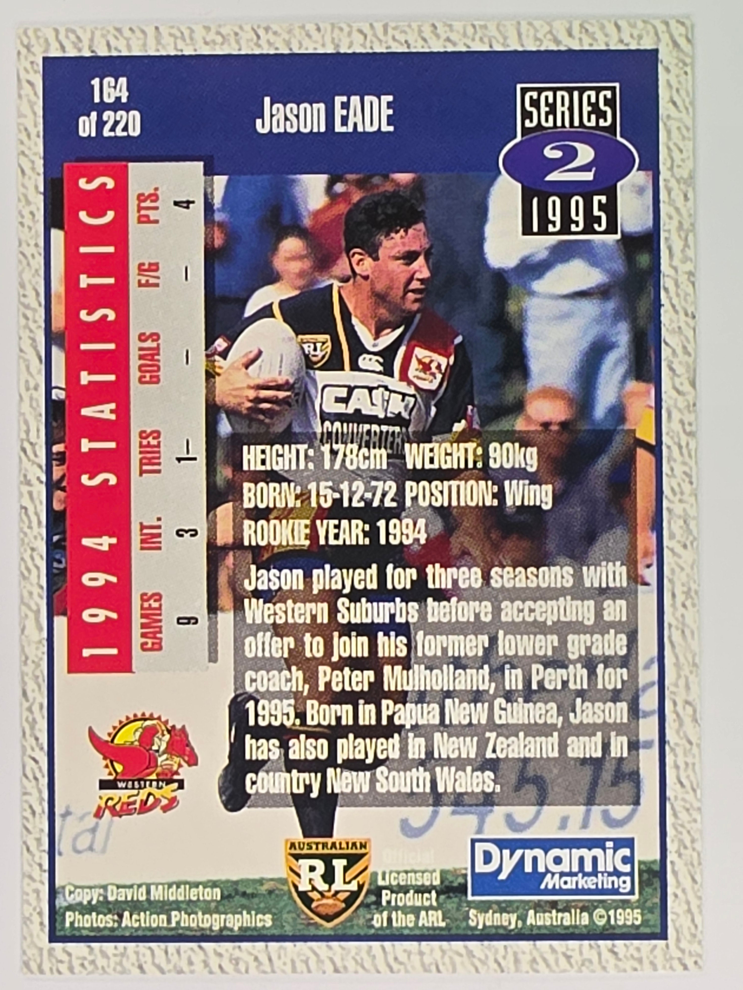 NRL 1995 Dynamic Series 2 | Base Card #164 | Jason Eade | Western Reds