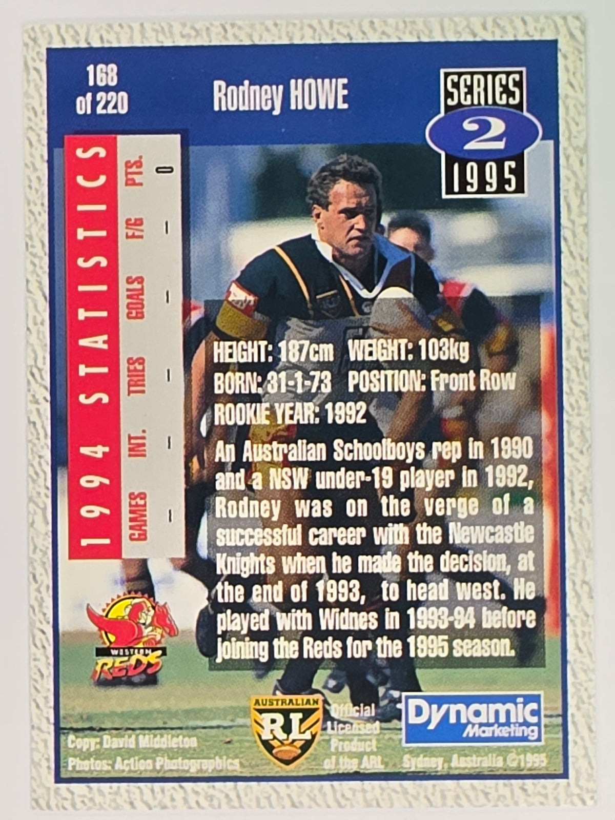 NRL 1995 Dynamic Series 2 | Base Card #168 | Rodney Howe | Western Reds