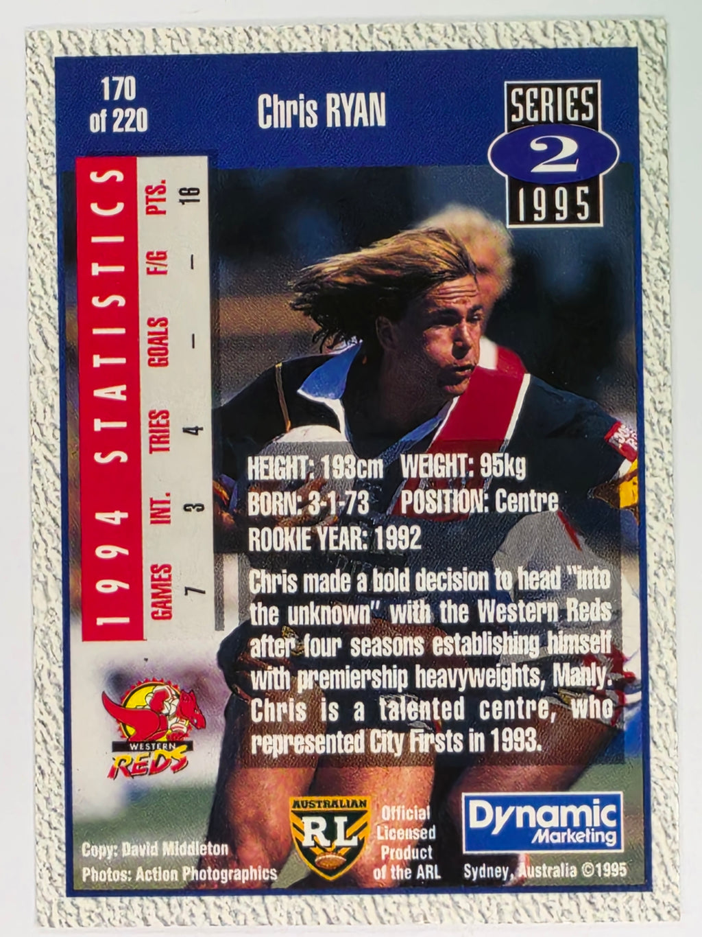 NRL 1995 Dynamic Series 2 | Base Card #170 | Chris Ryan | Western Reds