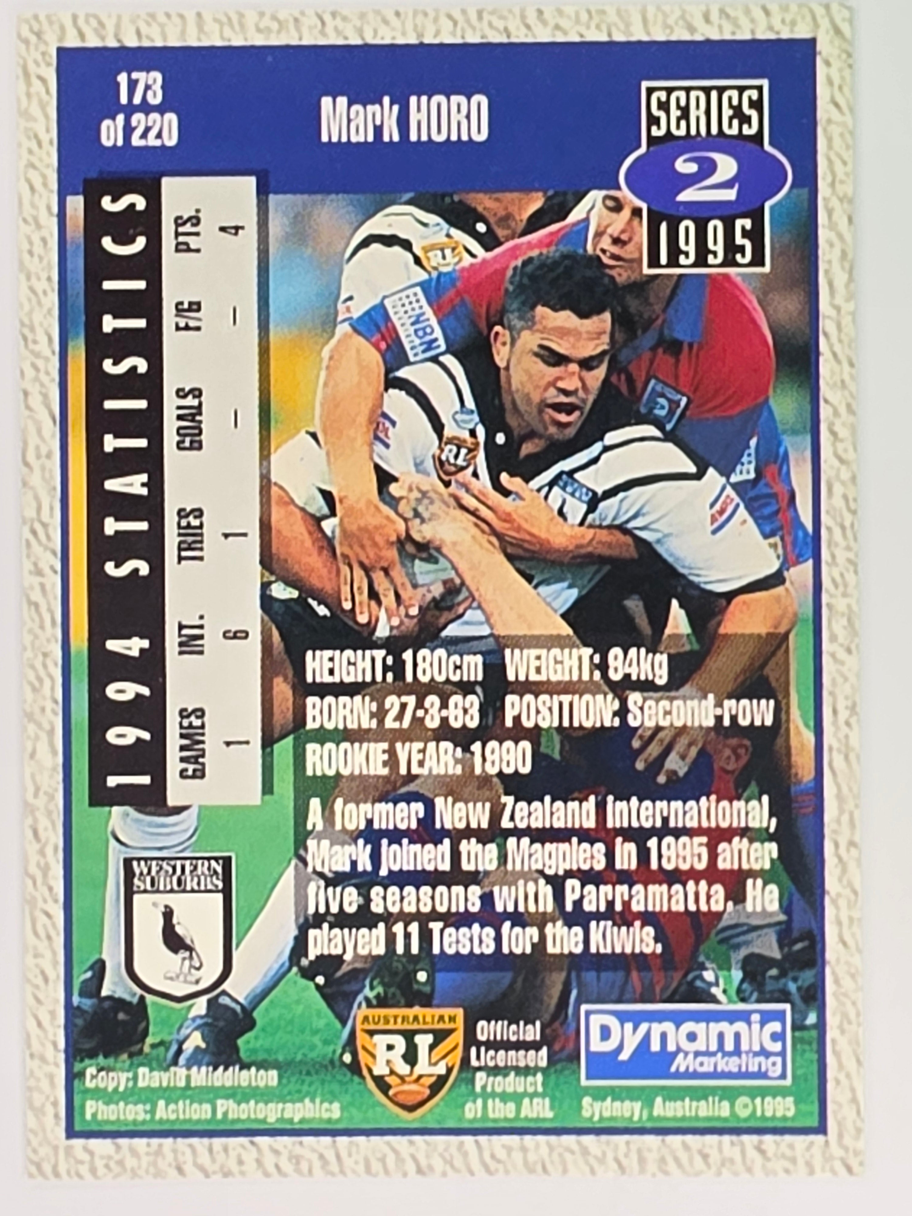 NRL 1995 Dynamic Series 2 | Base Card #173 | Mark Horo | Western Suburbs Magpies