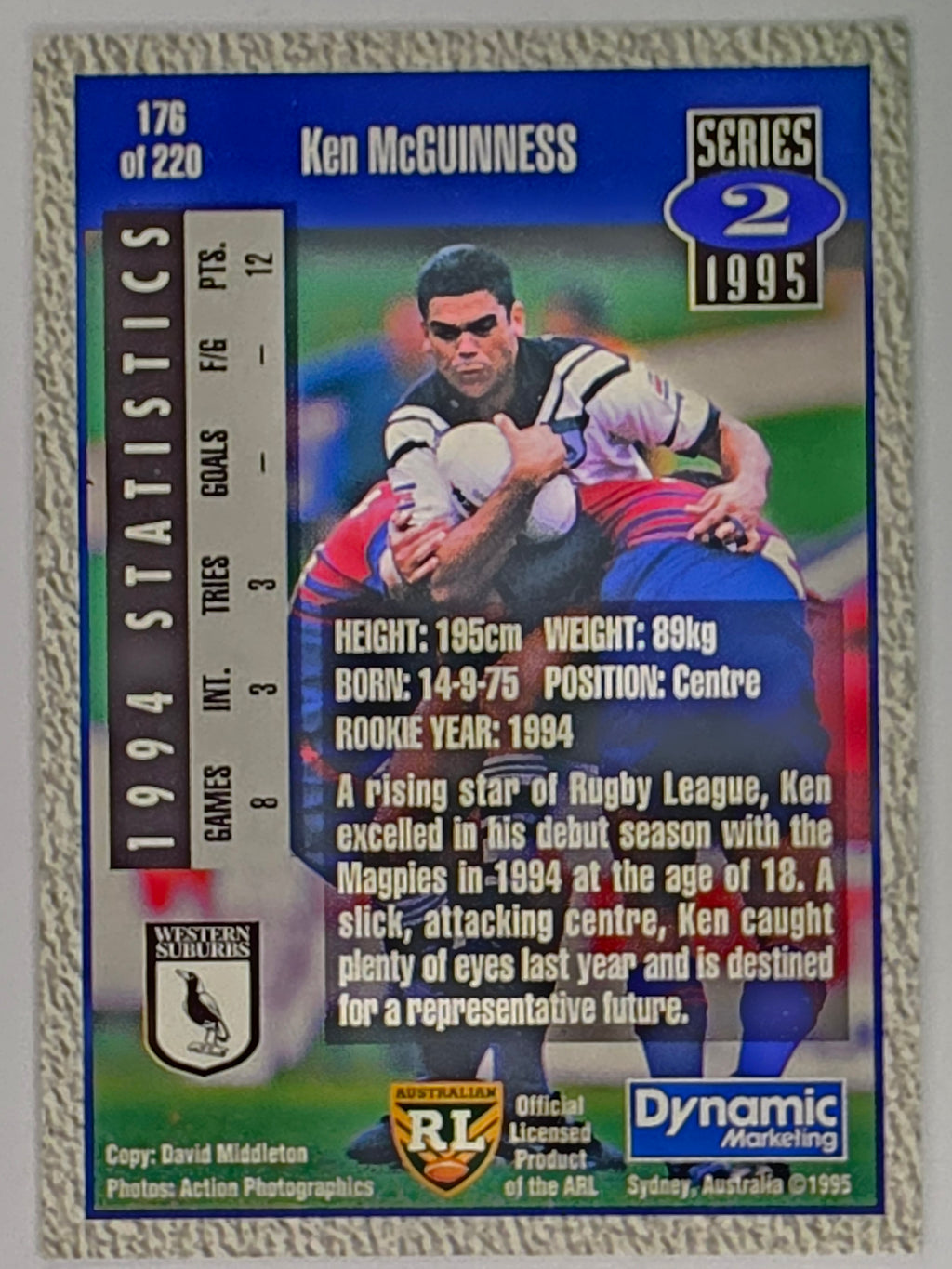 NRL 1995 Dynamic Series 2 | Base Card #176 | Ken McGuinness | Western Suburbs Magpies