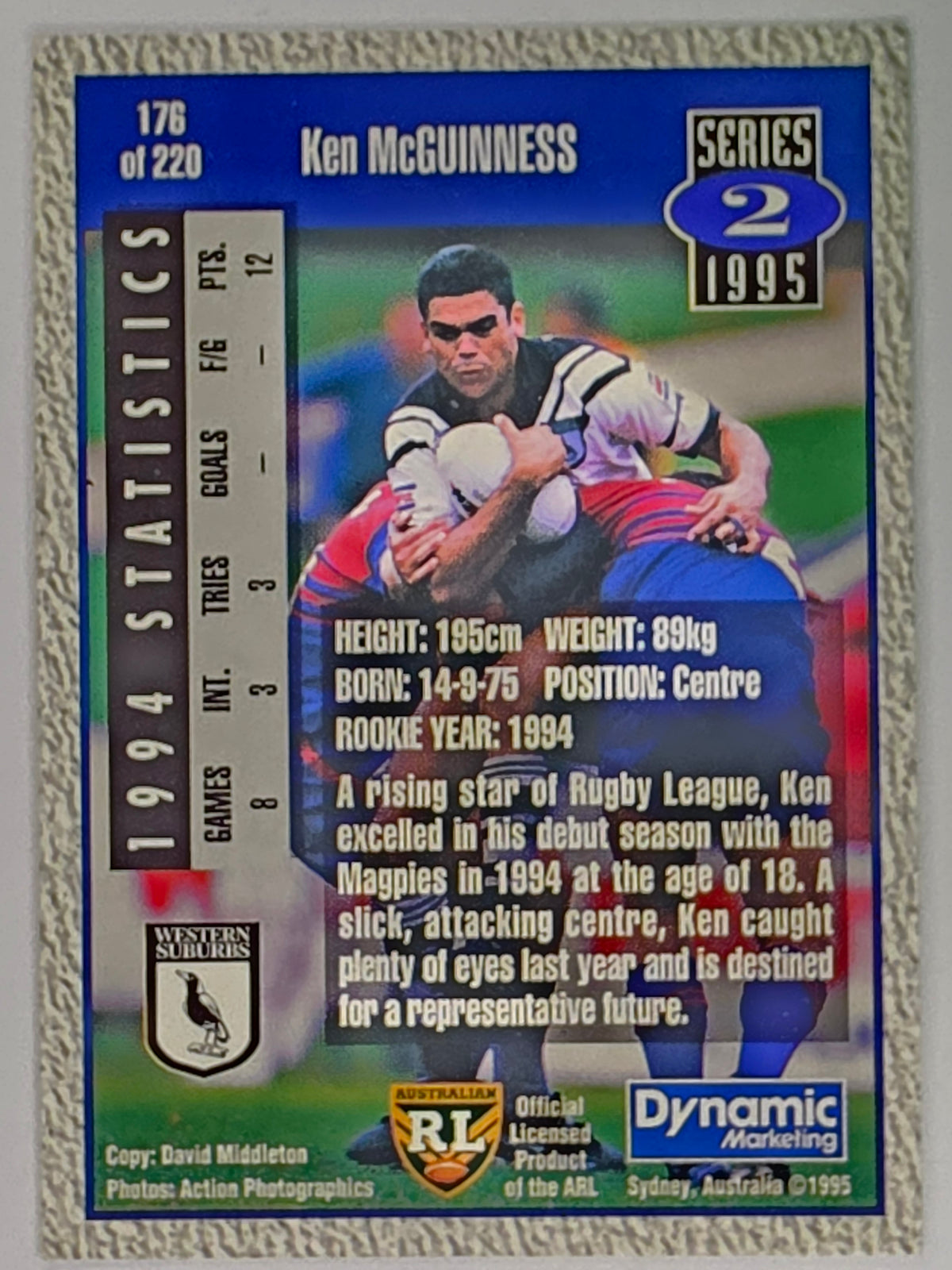 NRL 1995 Dynamic Series 2 | Base Card #176 | Ken McGuinness | Western Suburbs Magpies