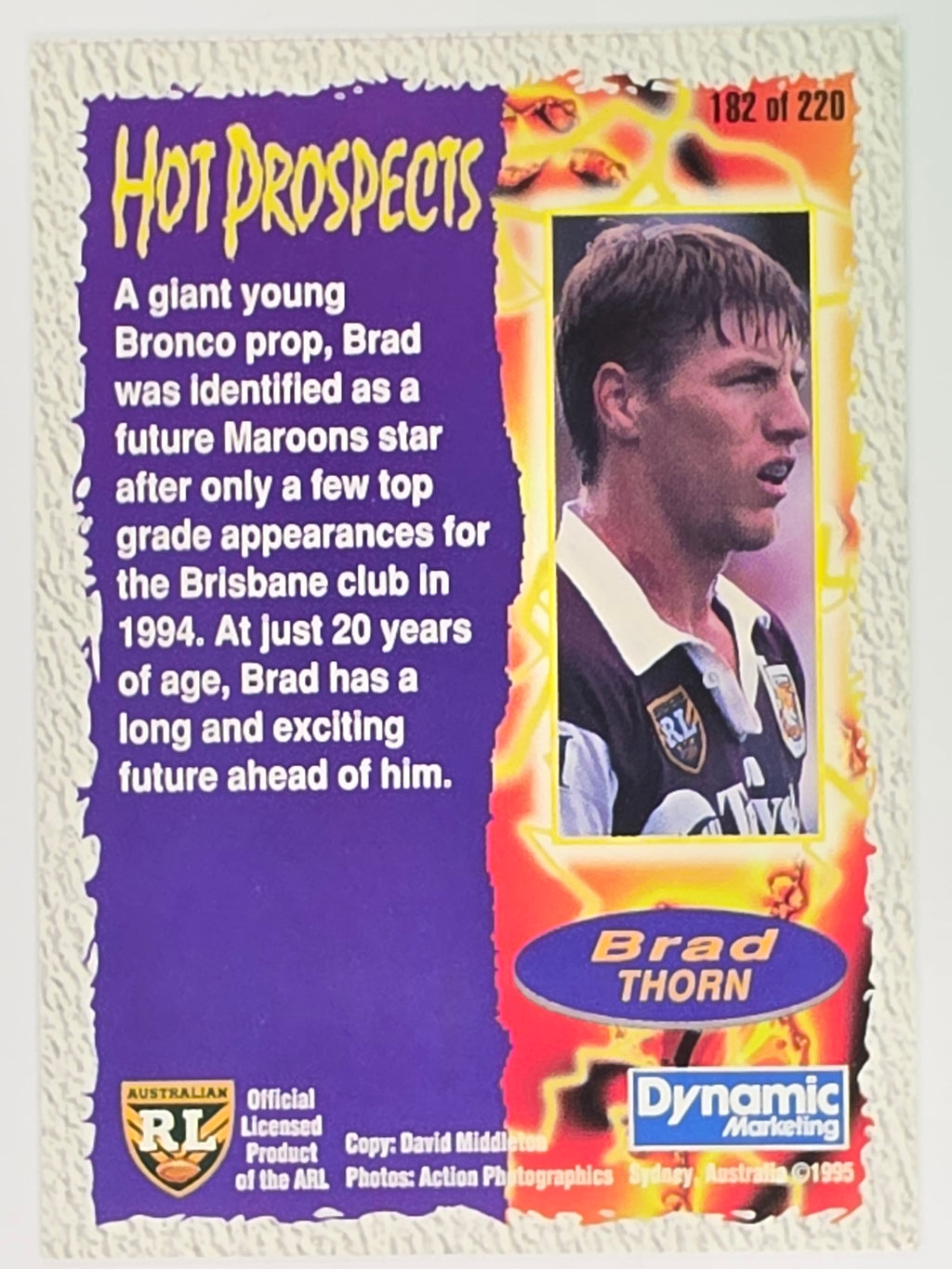NRL 1995 Dynamic Series 2 | Base Card #182 | Brad Thorn | Brisbane Broncos