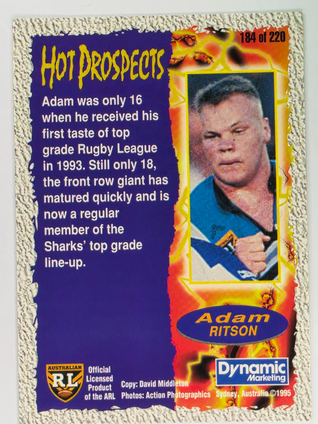 NRL 1995 Dynamic Series 2 | Base Card #184 | Adam Ritson | Cronulla Sharks