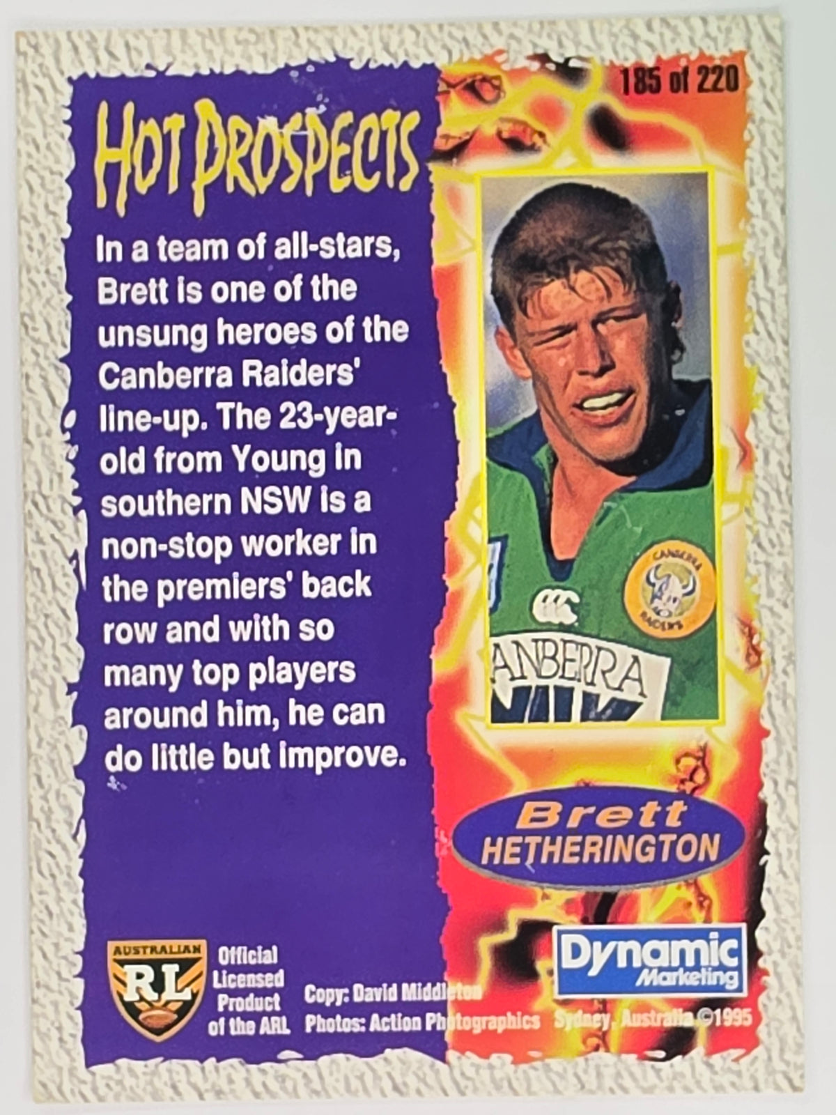 NRL 1995 Dynamic Series 2 | Base Card #185 | Brett Hetherington | Canberra Raiders