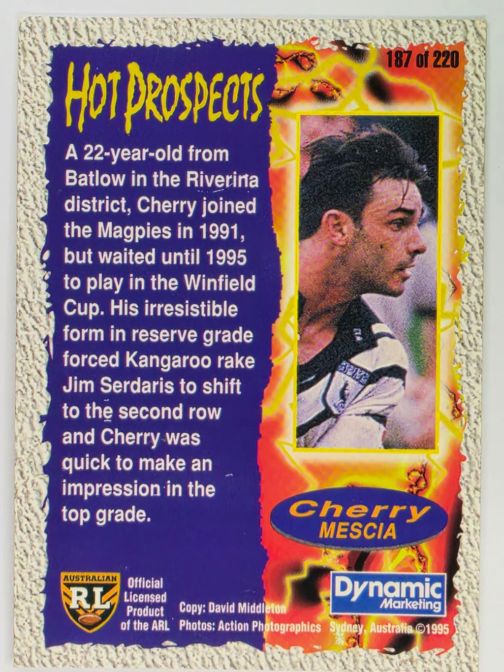 NRL 1995 Dynamic Series 2 | Base Card #187 | Cherry Mescia | Western Suburbs Magpies