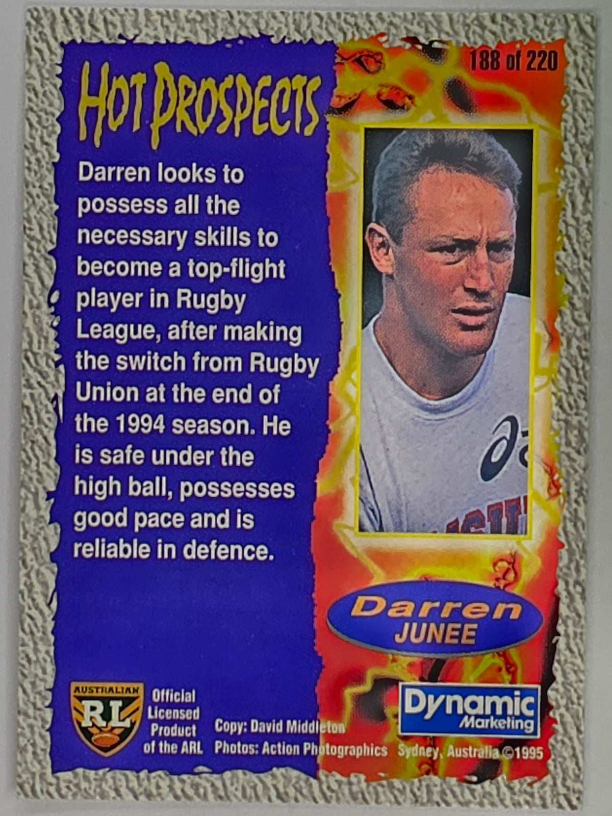 NRL 1995 Dynamic Series 2 | Base Card #188 | Darren Junee | Sydney City Roosters
