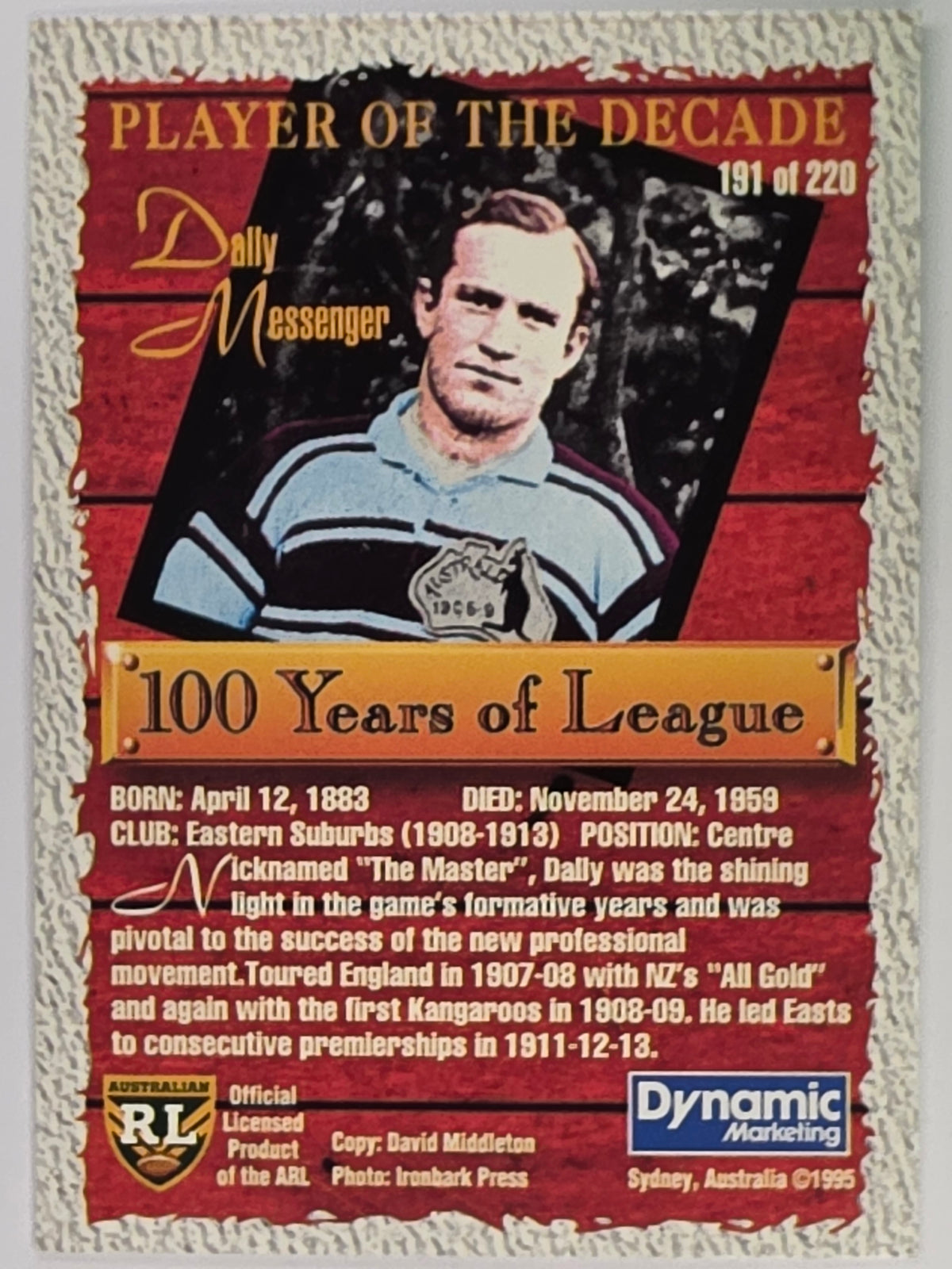 NRL 1995 Dynamic Series 2 | Base Card #191 | Dally Messenger