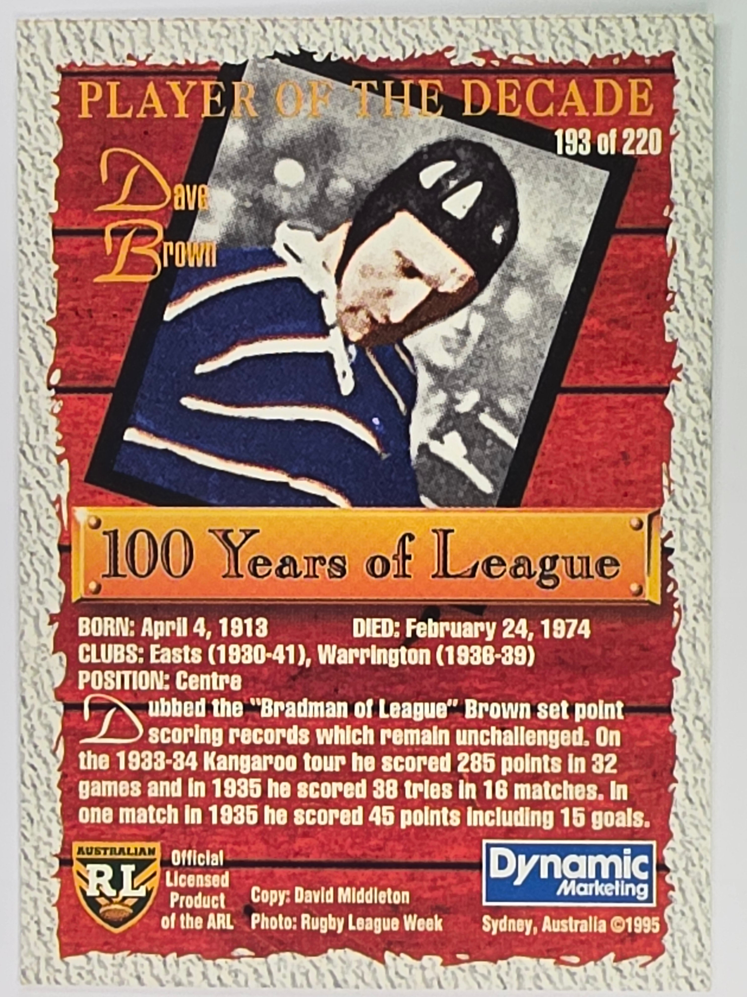 NRL 1995 Dynamic Series 2 | Base Card #193 | Dave Brown