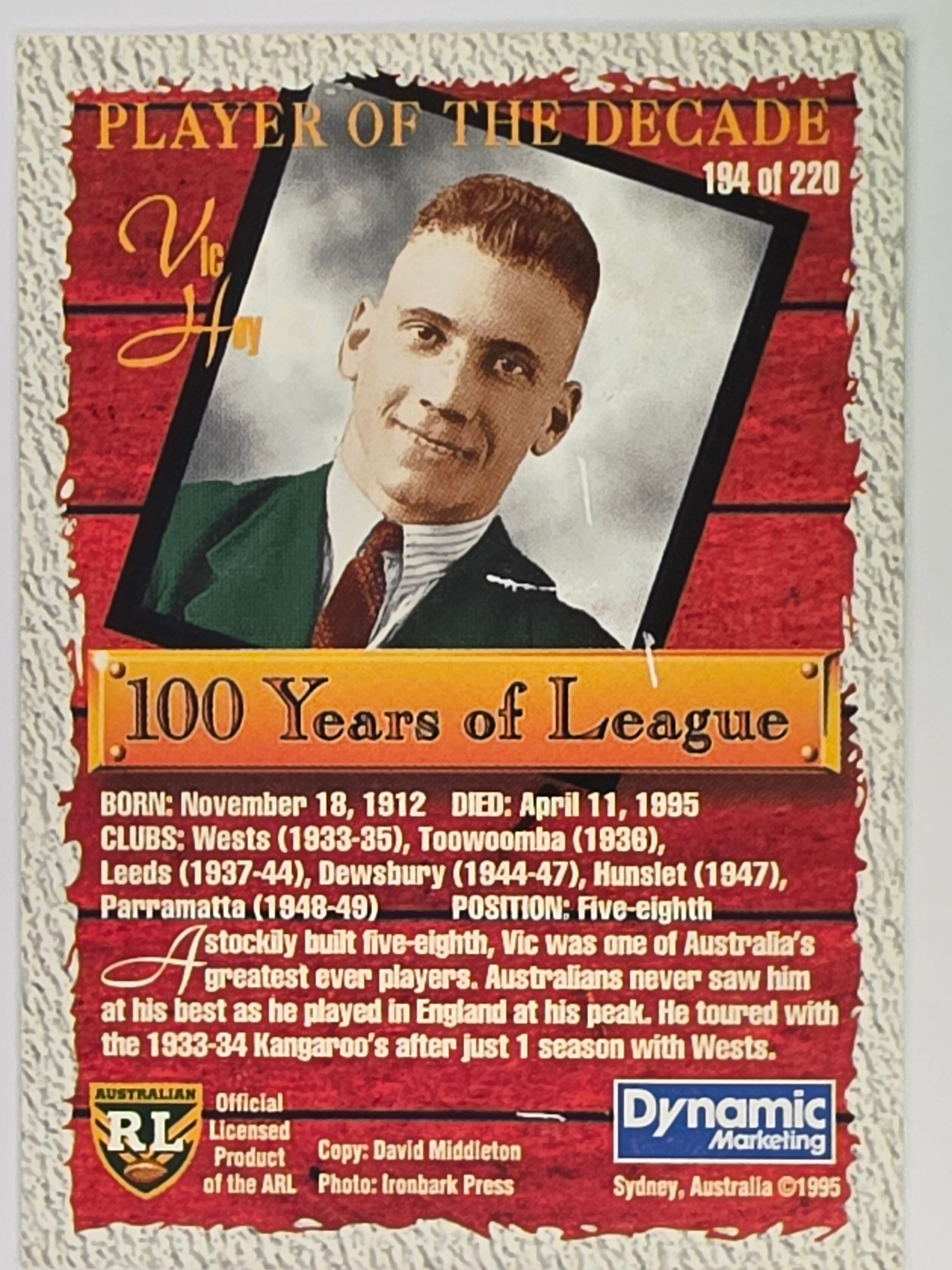 NRL 1995 Dynamic Series 2 | Base Card #194 | Vic Hey