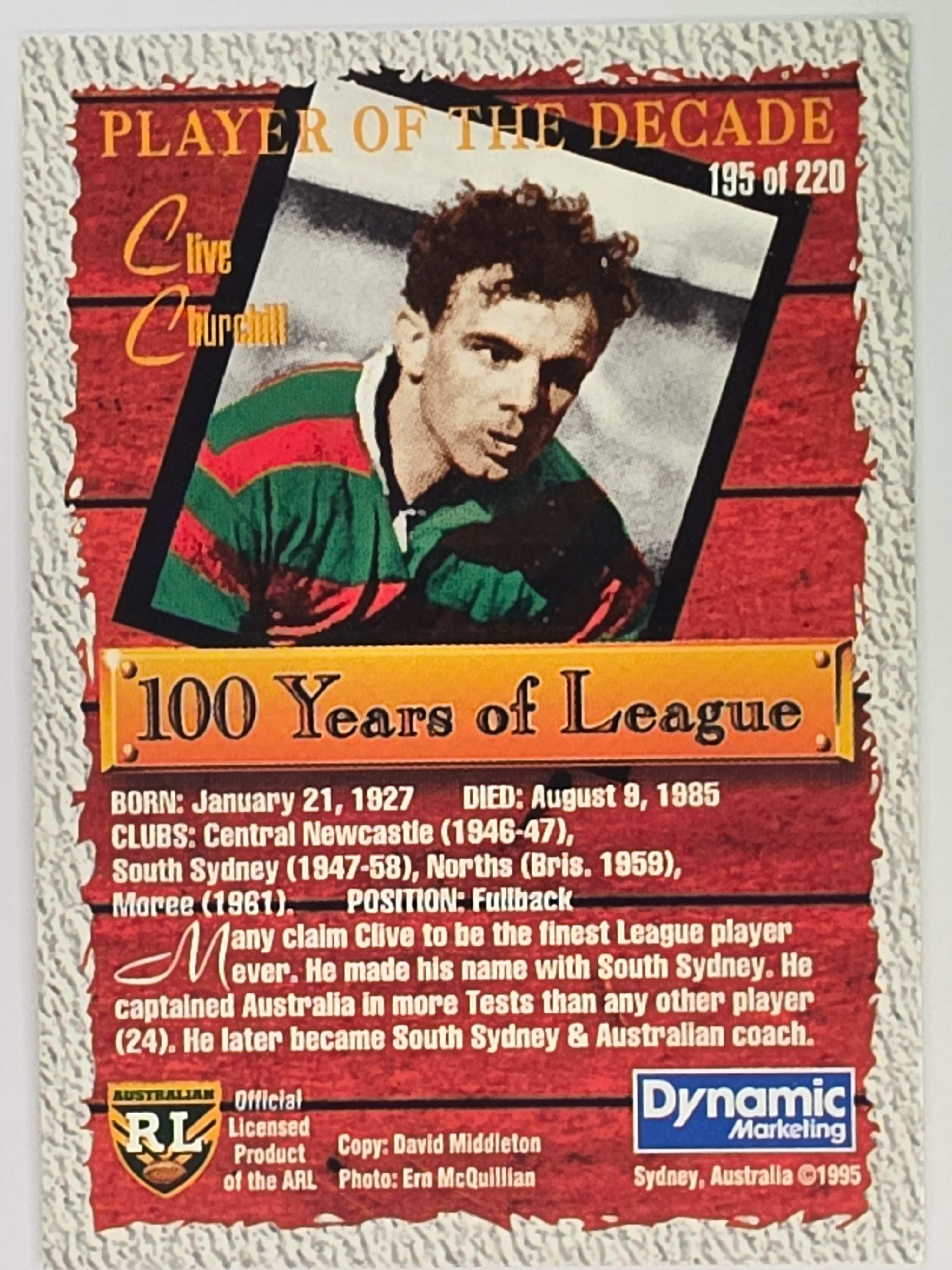 NRL 1995 Dynamic Series 2 | Base Card #195 | Clive Churchill | South Sydney Rabbitohs