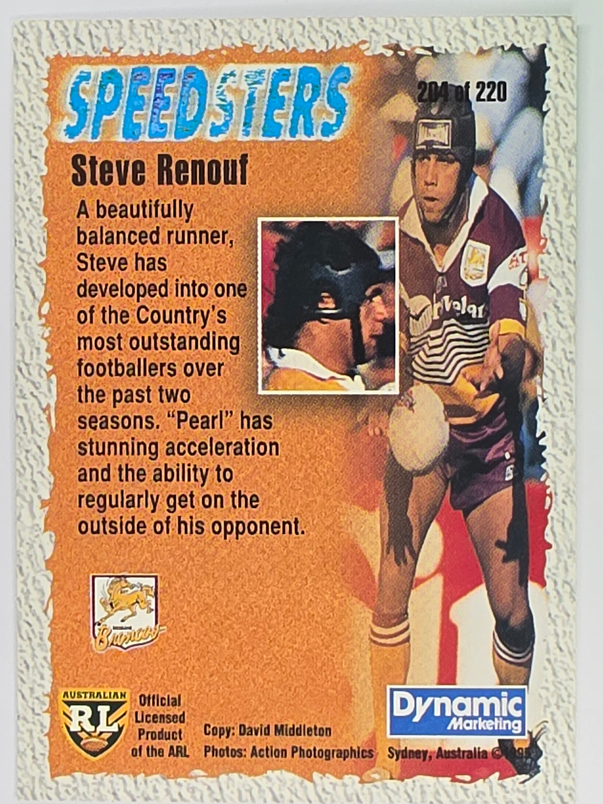 NRL 1995 Dynamic Series 2 | Base Card #204 | Steve Renouf | Brisbane Broncos