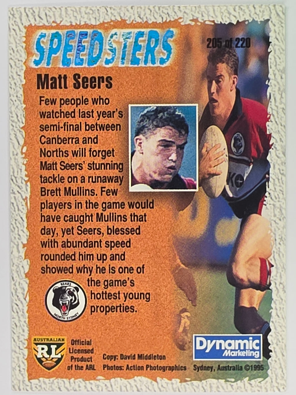 NRL 1995 Dynamic Series 2 | Base Card #205 | Matt Seers | North Sydney Bears