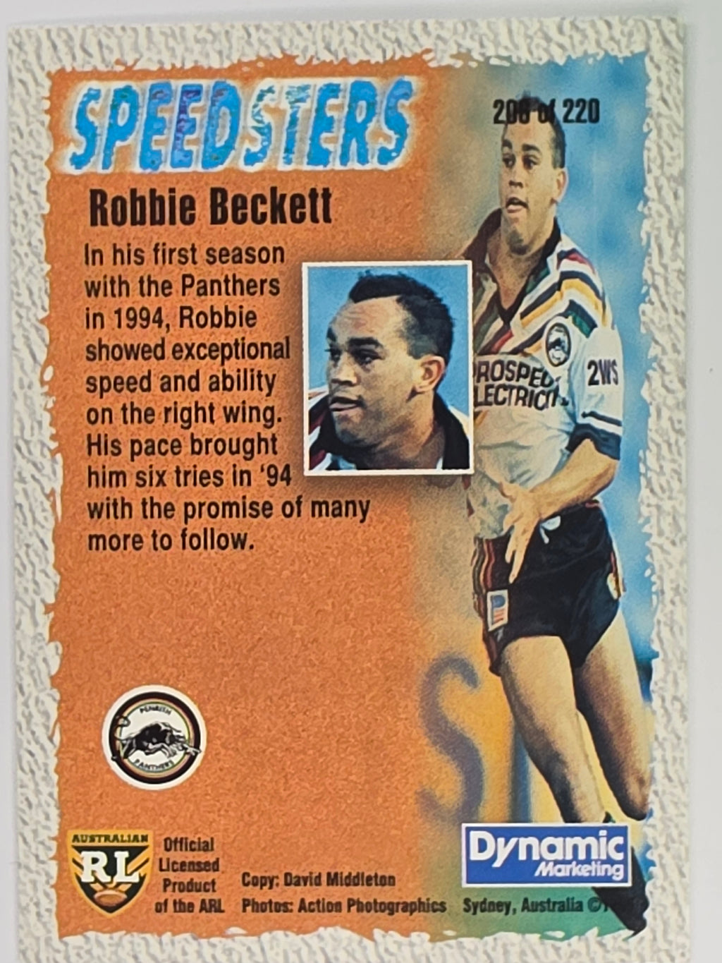 NRL 1995 Dynamic Series 2 | Base Card #206 | Robbie Beckett | Penrith Panthers
