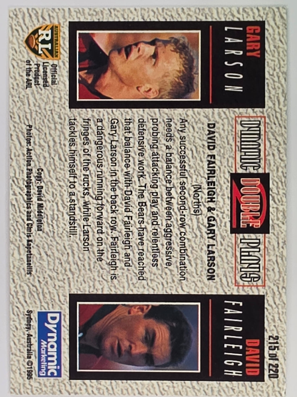 NRL 1995 Dynamic Series 2 | Base Card #215 | Gary Larson / David Fairleigh | North Sydney Bears