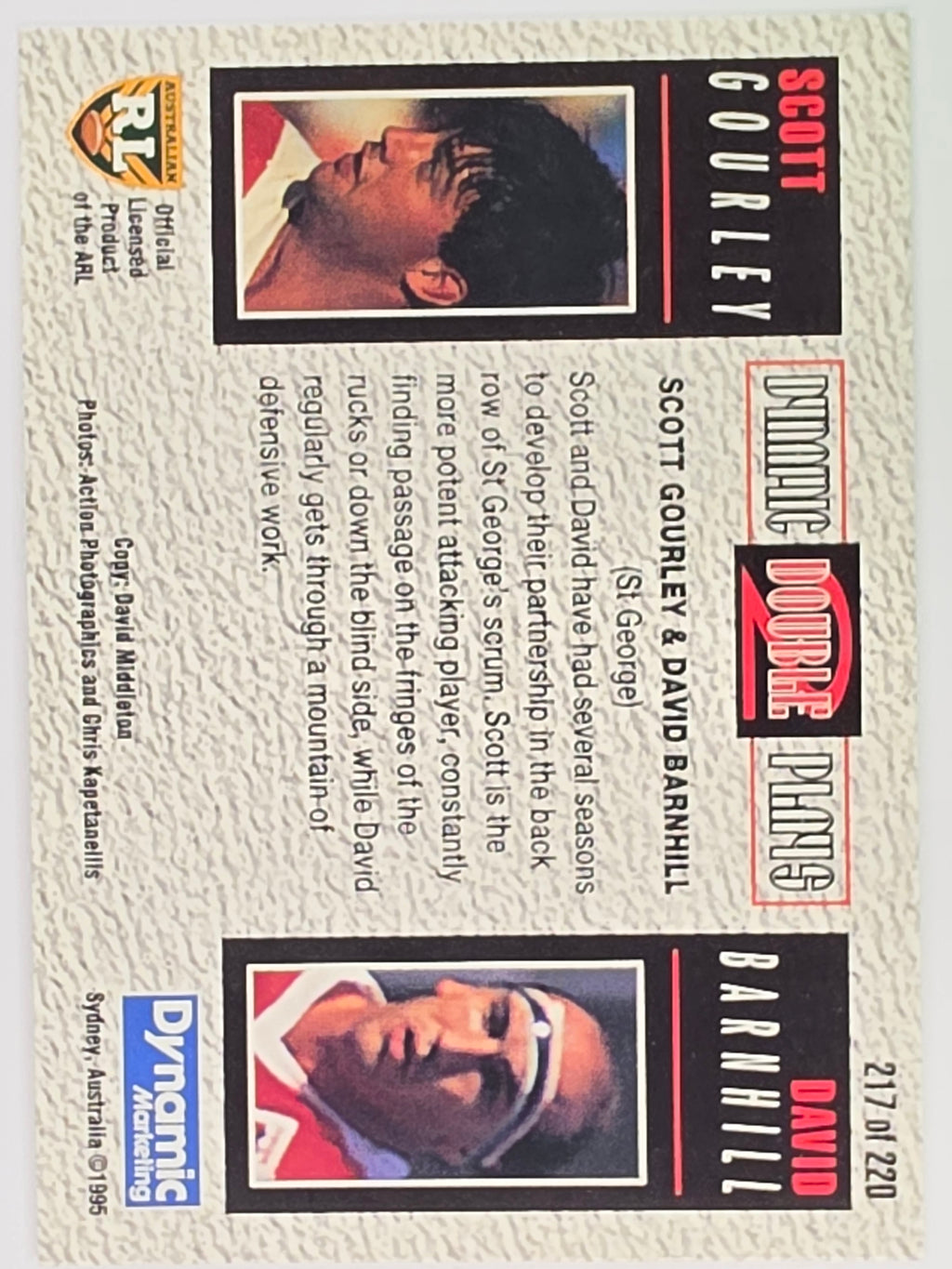 NRL 1995 Dynamic Series 2 | Base Card #217 | Scott Gourley / David Barnhill | St George Dragons