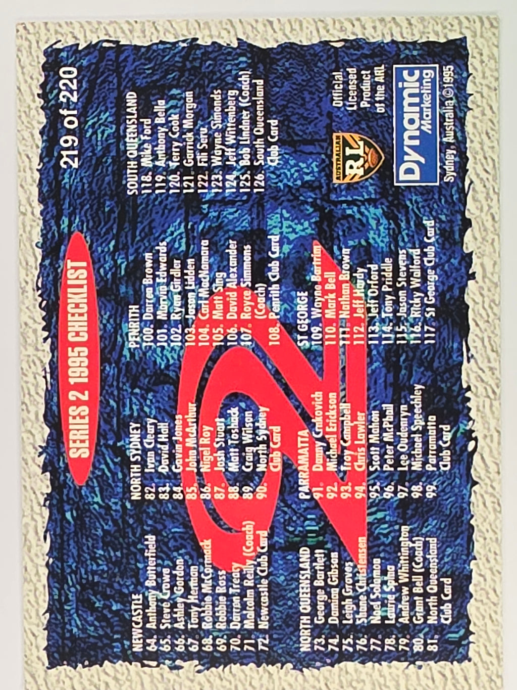 NRL 1995 Dynamic Series 2 | Base Card #219 | Checklist 1