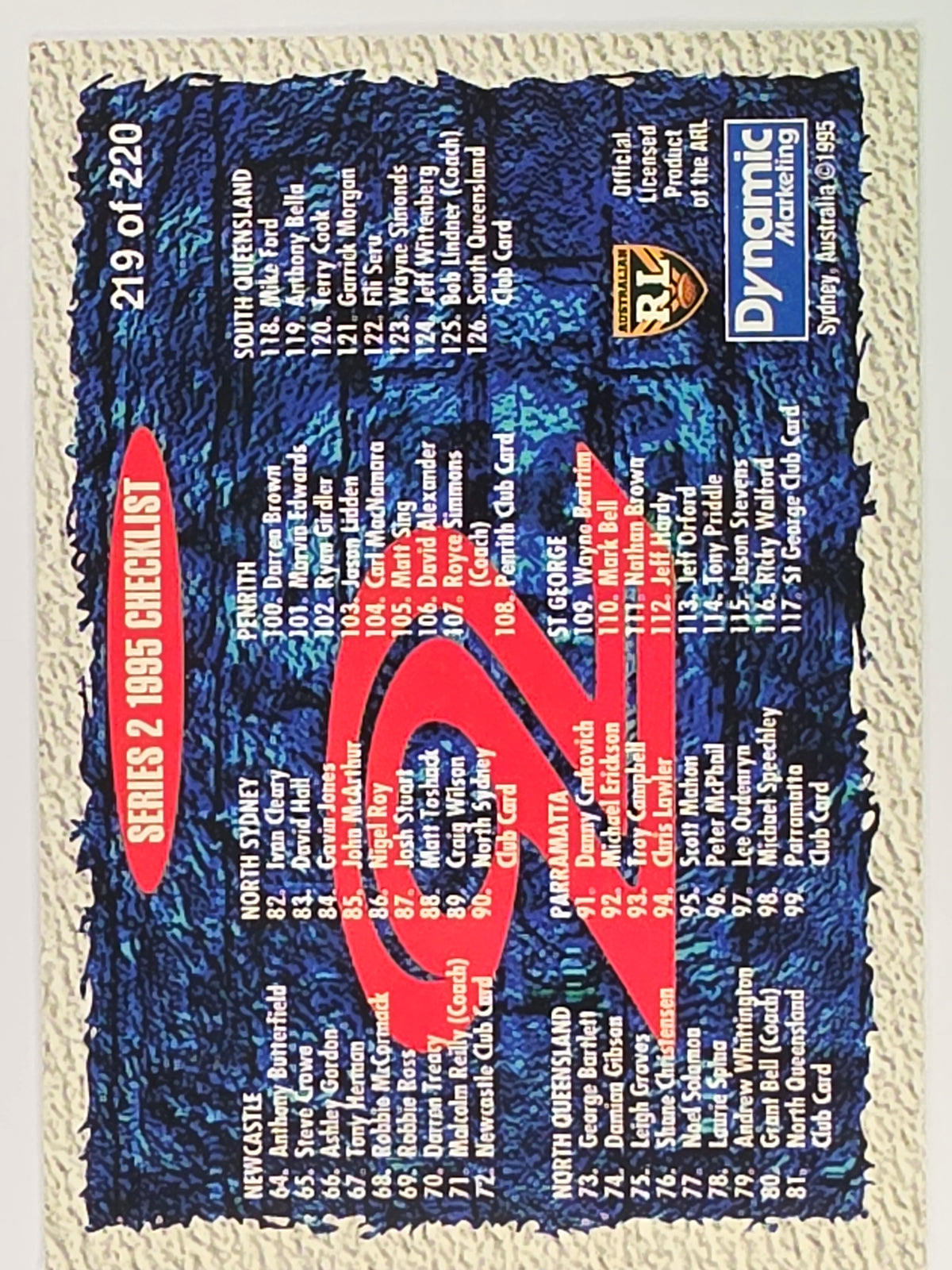NRL 1995 Dynamic Series 2 | Base Card #219 | Checklist 1