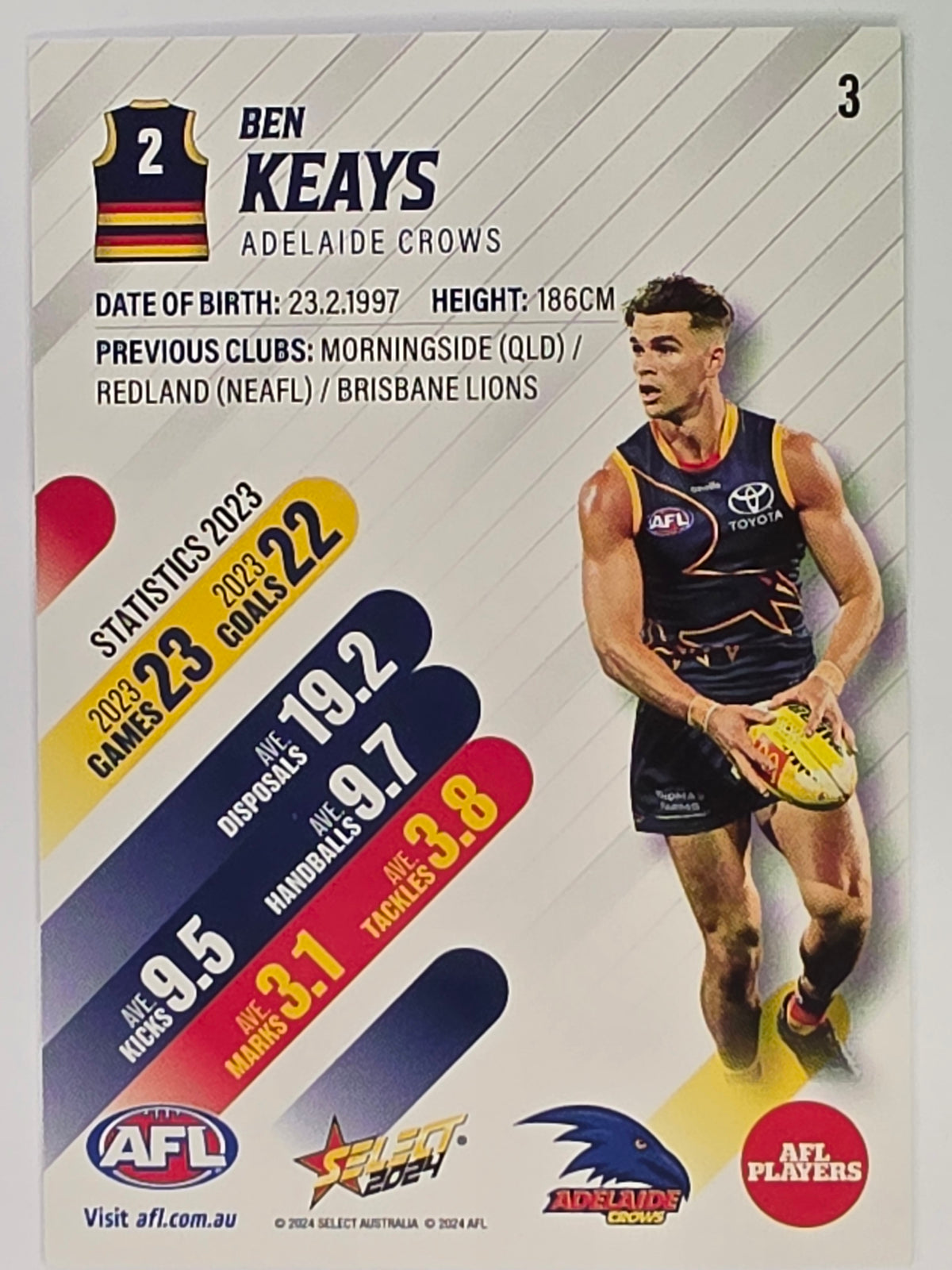 AFL 2024 Footy Stars | Base Card #3 | B. KEAYS | Adelaide Crows