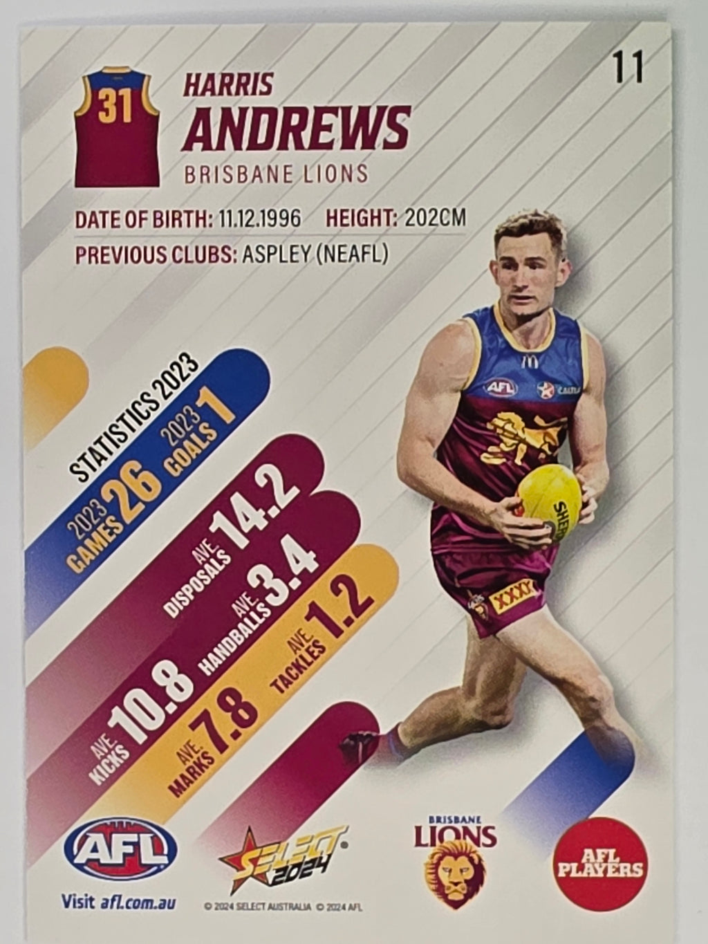 AFL 2024 Footy Stars | Base Card #11 | H. ANDREWS | Brisbane Lions